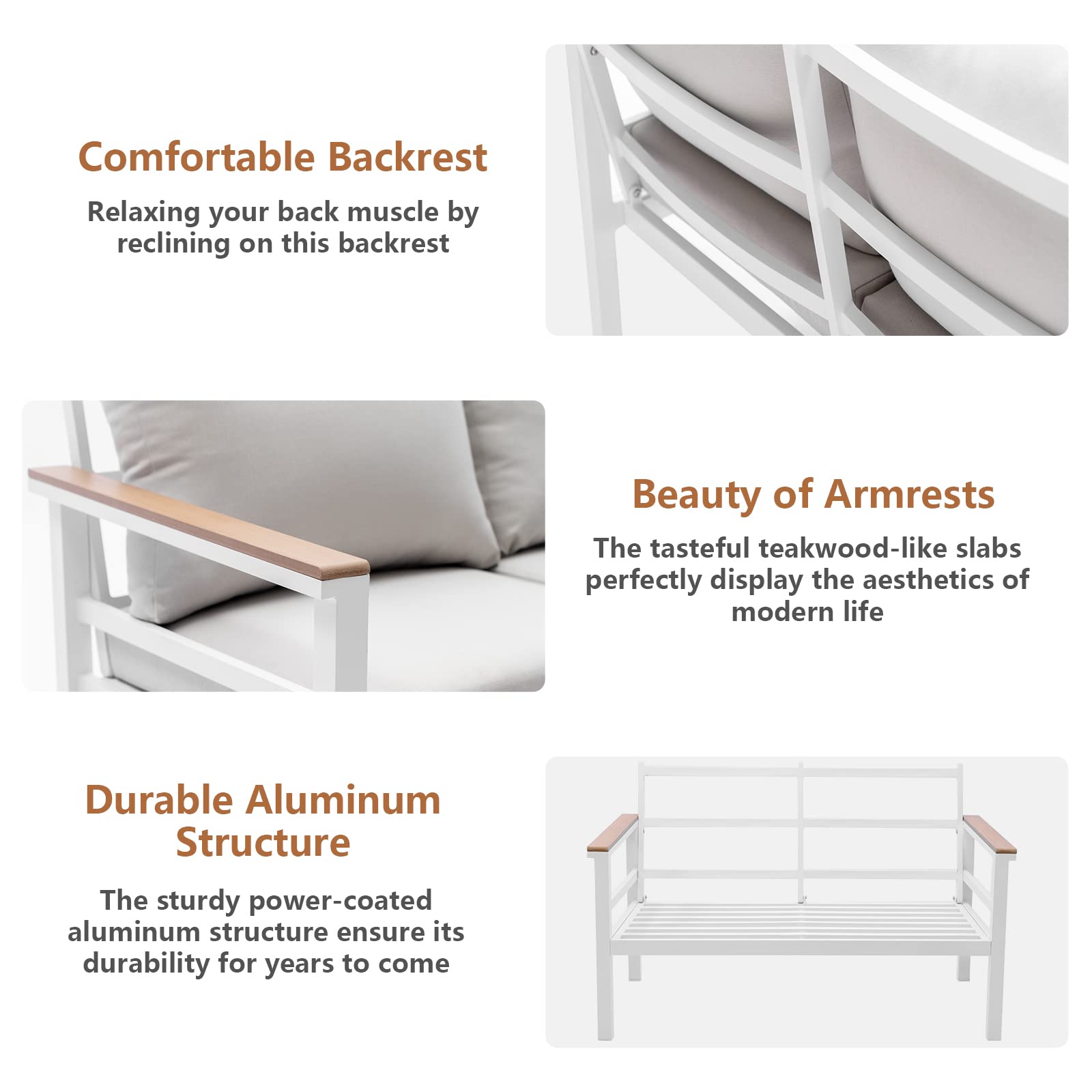 Outdoor Patio Furniture Set - 2 Seater Aluminum Loveseat Sofa with Beige All-Weather Cushions, White Frame - Perfect for Garden, Balcony, Backyard & Poolside Relaxation