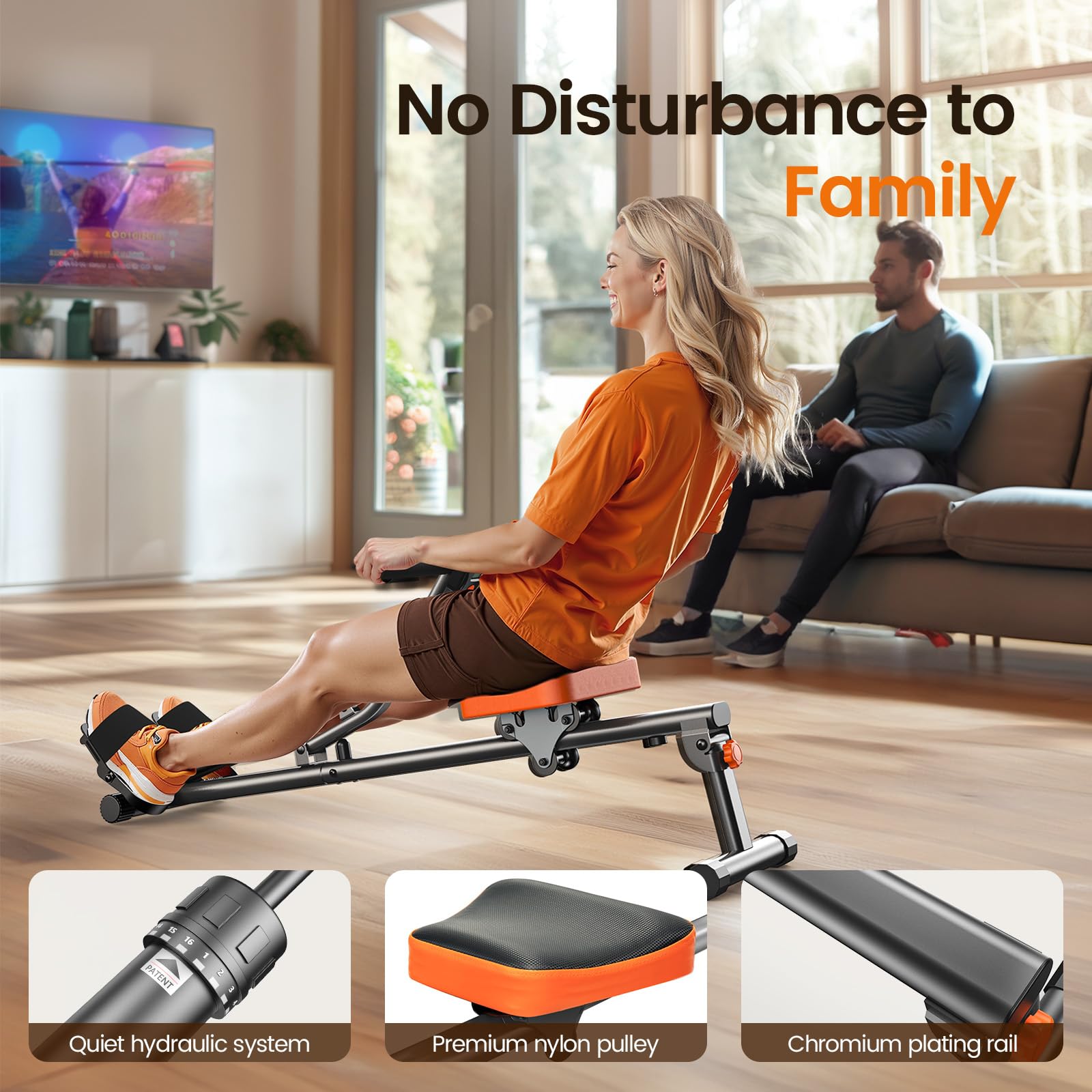Niceday Hydraulic Rowing Machine with 16 Resistance Levels - 300LBS Weight Capacity for Home Gym & Full Body Workout | Perfect for Cardio Training, Strength Building & Indoor Fitness