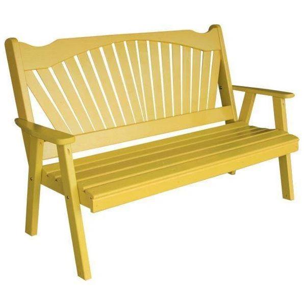 Yellow Pine Fanback Garden Bench by A&L Furniture - Rustic Outdoor Seating for Patio, Garden, and Backyard
