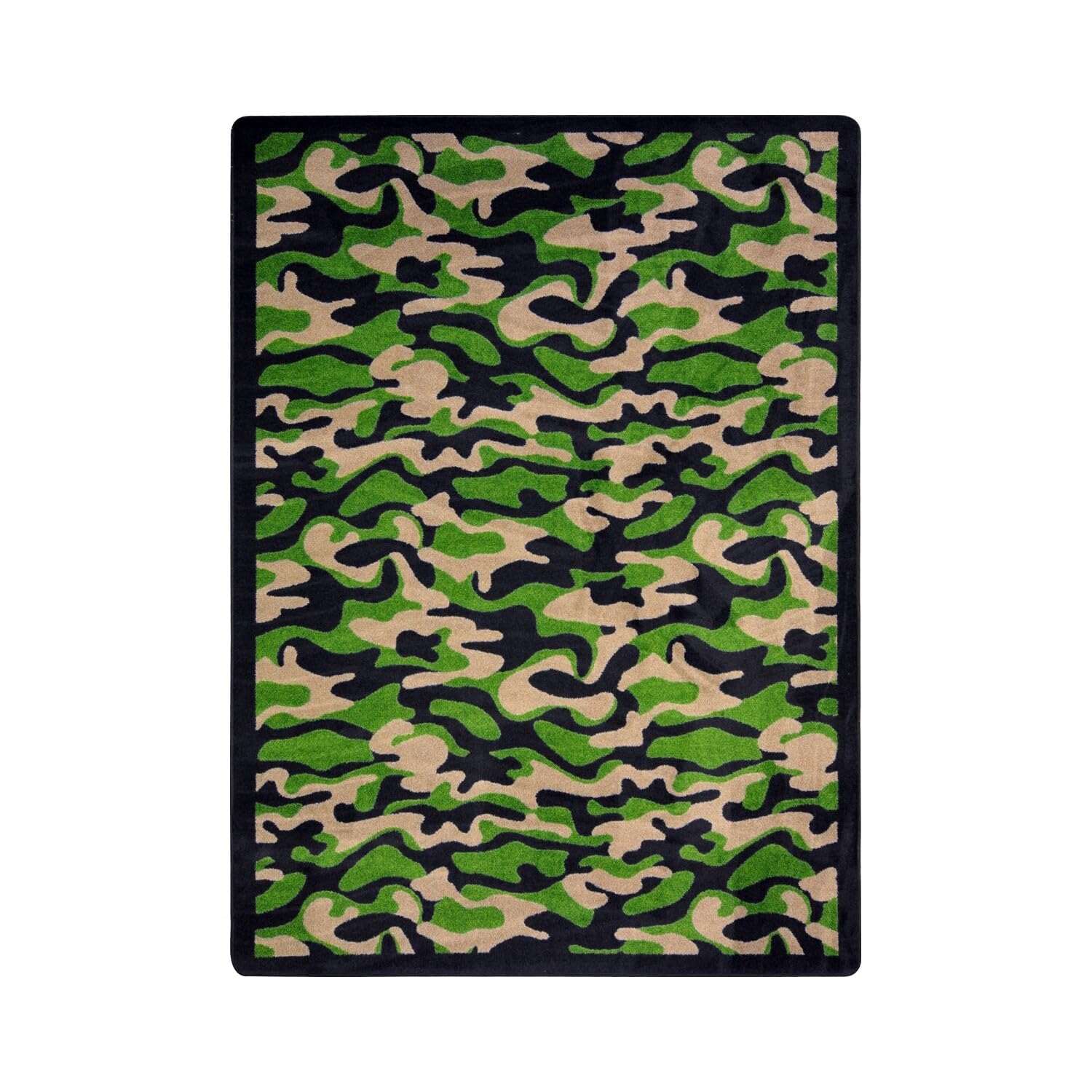 Joy Carpets Kaleidoscope Funky Camo Whimsical Area Rugs - Dark Army Green Kids Playroom Rug, Non-Slip Soft Floor Mat for Bedroom, Nursery, Dorm & Living Room Decor