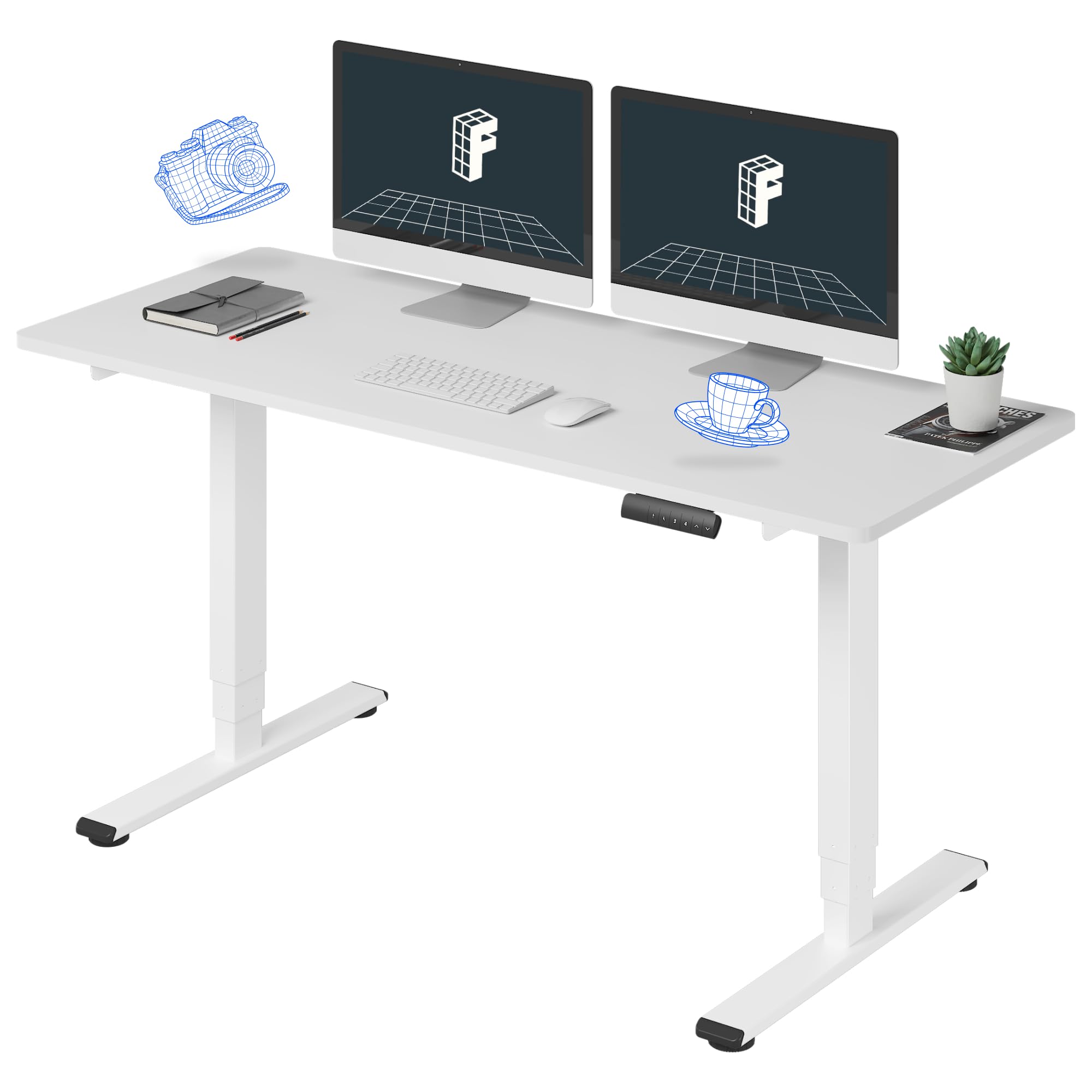 **FLEXISPOT E6 Essential 3-Stage Dual Motor Electric Standing Desk - 60x24 Inch Height Adjustable Sit Stand Desk (White Frame & Desktop) - Perfect for Home Office, Gaming & Workspace Ergonomics**