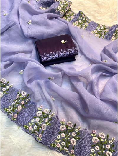 Lilac Crunchy Silk Designer Saree for Women - Elegant Indian Traditional Dress for Weddings, Parties & Festive Occasions