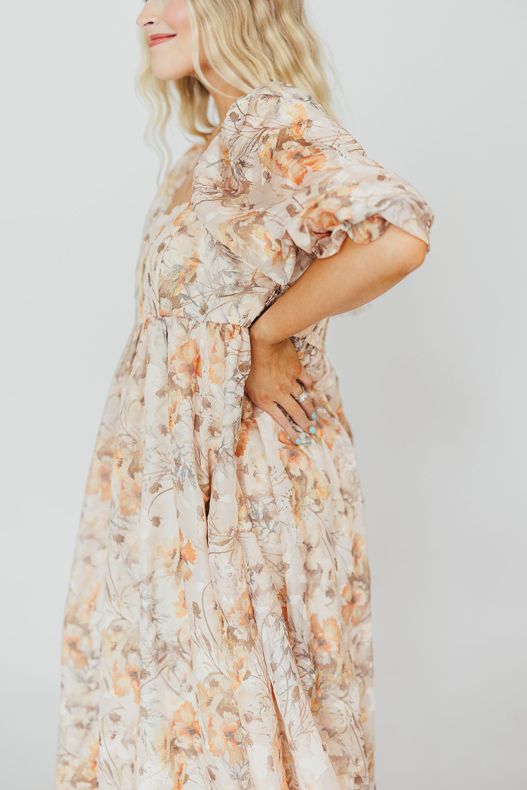 Elegant Beige Multi Smocked Maxi Dress - Bump Friendly Maternity & Inclusive Sizing (S-3XL) | Perfect for Pregnancy, Beach Vacations & Special Occasions
