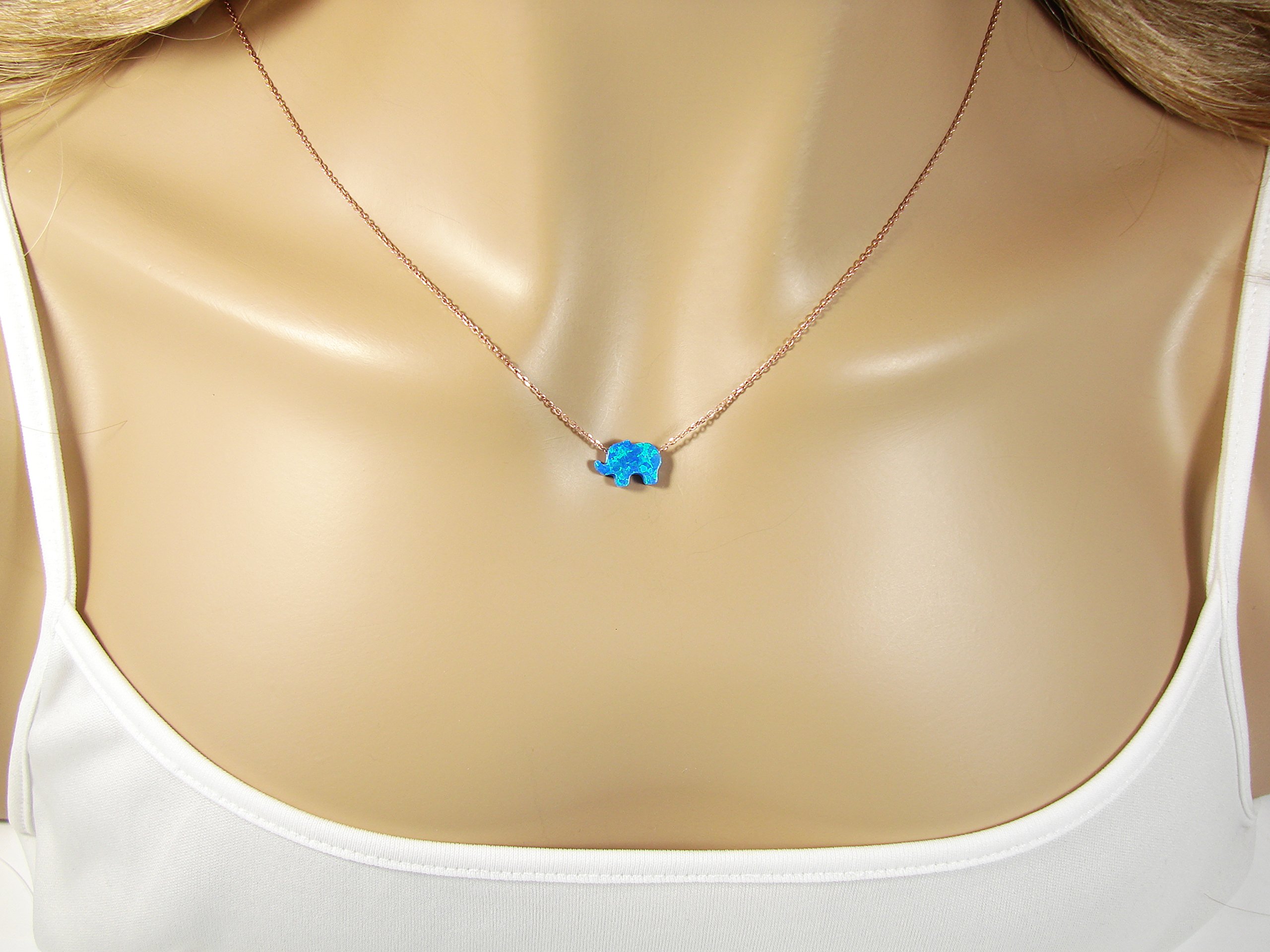 Blue Opal Elephant Pendant Necklace - Sterling Silver, Gold Plated & Rose Gold Plated Chain Options | Elegant Jewelry Gift for Women, Birthday & Anniversary Present