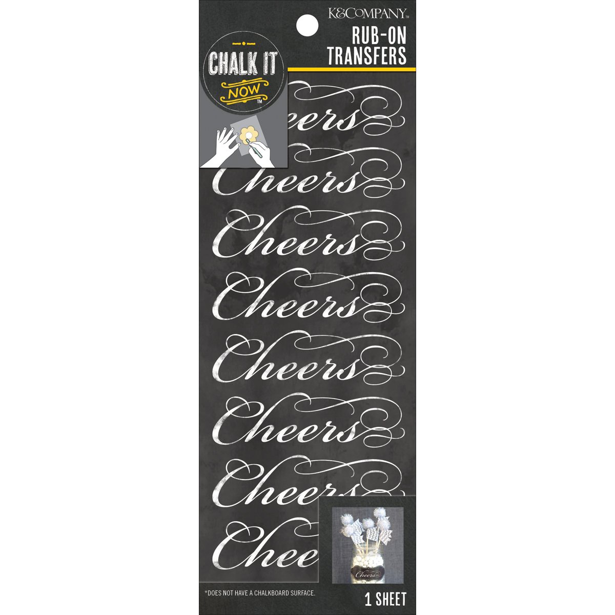 K&Company Chalk it Now Cheers Rub-Ons - DIY Scrapbooking & Card Making Decorative Transfers for Craft Projects, Party Invitations, and Home Decor