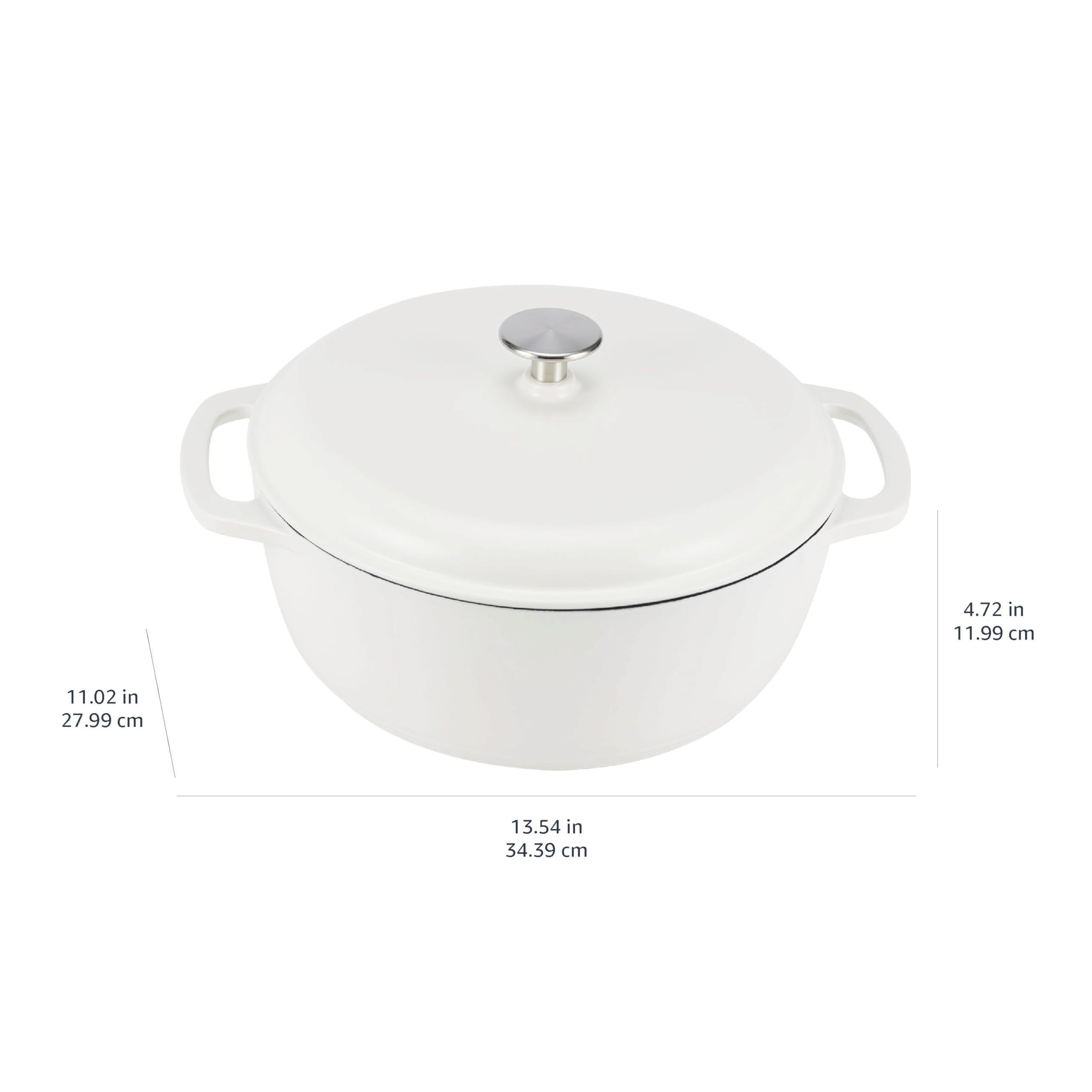 Amazon Basics Enameled Cast Iron Dutch Oven with Lid - 6 Quart Round Heavy-Duty Pot with Dual Handles, Matte White - Perfect for Braising, Stewing, Baking & Slow Cooking Soups
