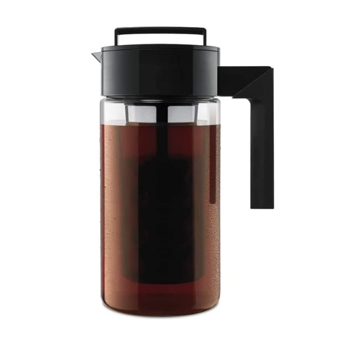 Takeya Patented Deluxe 1 Quart Cold Brew Iced Coffee Maker with Airtight Lid - BPA-Free Glass Pitcher & Silicone Handle - Perfect for Home, Office & Outdoor Use