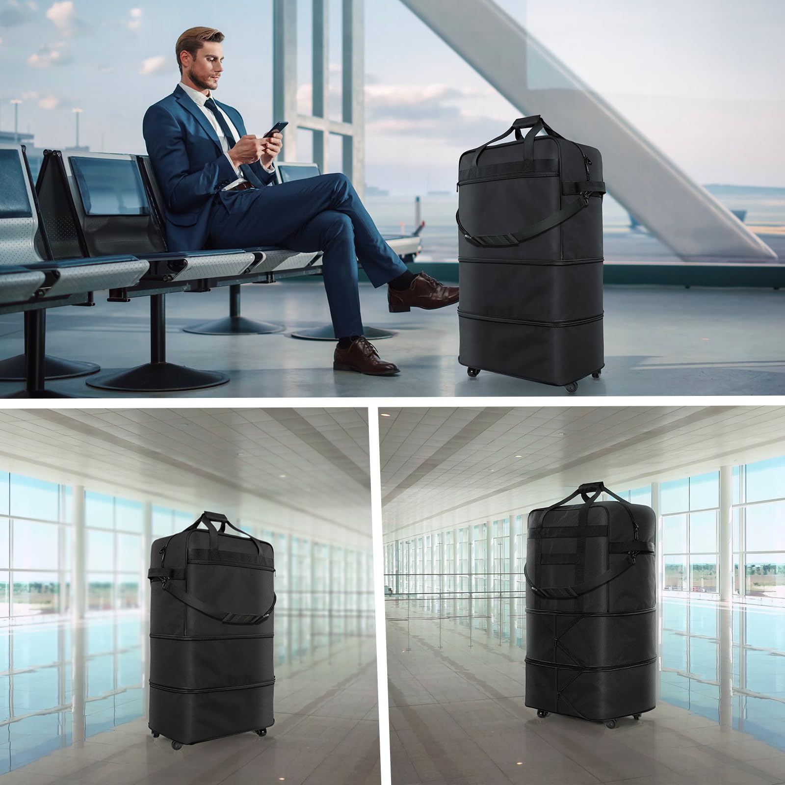 Expandable Foldable Suitcase with Wheels - Lightweight Collapsible Rolling Luggage Bag for Men & Women - Perfect for Air Travel, Weekend Getaways & Business Trips