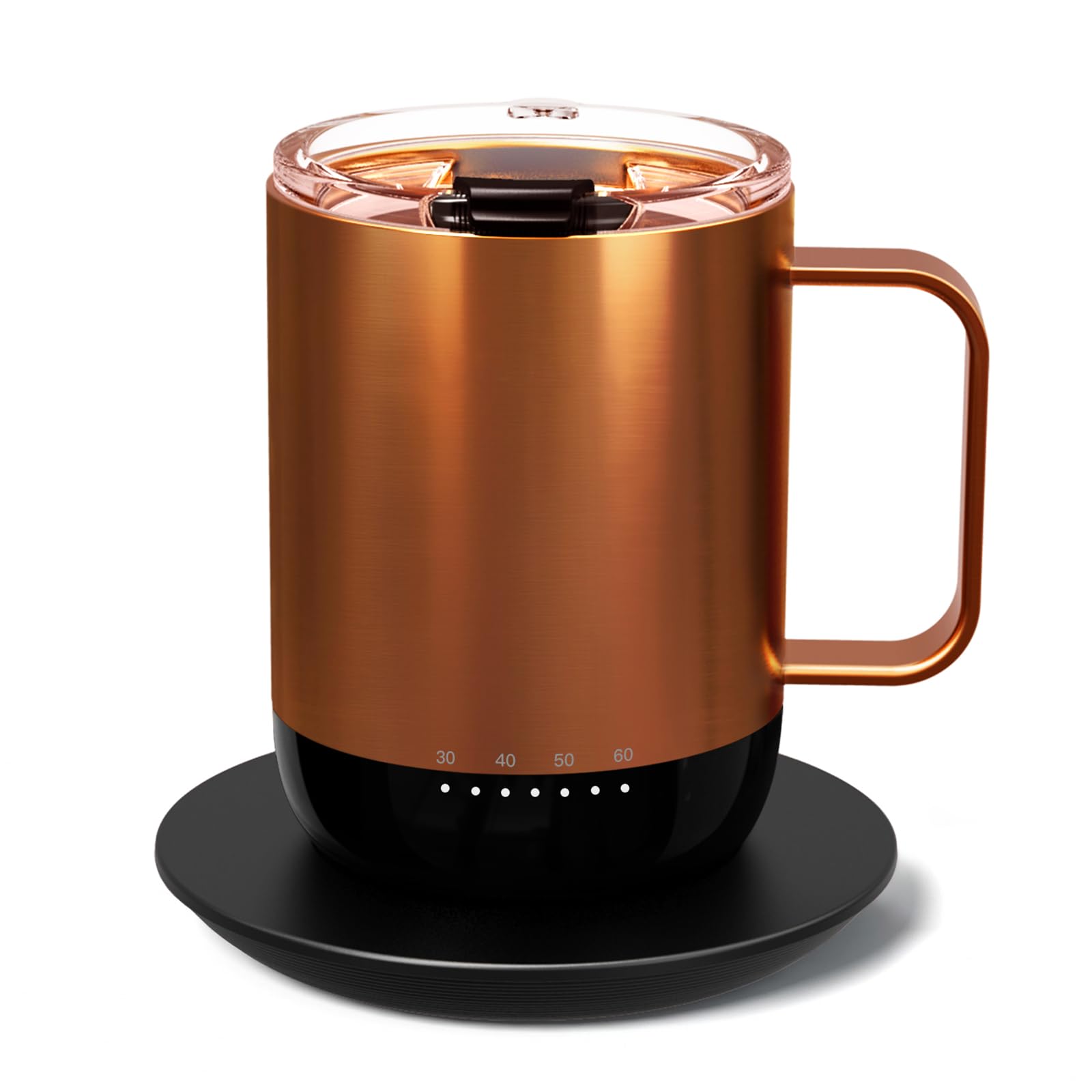 VSITOO S3PRO Smart Temperature Control Heated Coffee Mug - 14oz Copper, Rechargeable & Battery Powered, APP/Manual Control, LED Display - Perfect for Office, Travel, and Home Use