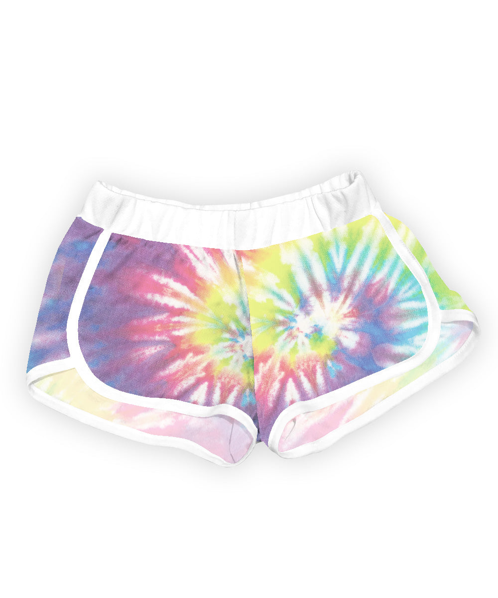 Pastel Rainbow Tie Dye Shorts for Women - Soft Cotton Summer Casual Shorts - Perfect for Beach, Festival, Yoga and Vacation Outfits