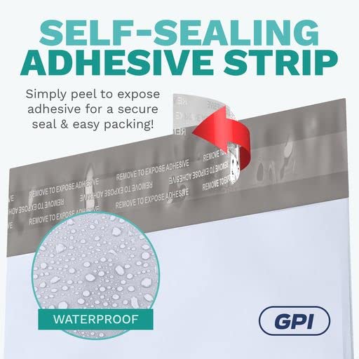 500 Pack White 12x15.5 Inch 2.5 Mil Poly Mailer Envelopes - Waterproof, Tear & Puncture Proof Self Seal Plastic Mailing Bags with Adhesive Strip | Perfect for Ecommerce Shipping, Amazon FBA, Clothing & Small Item Packaging