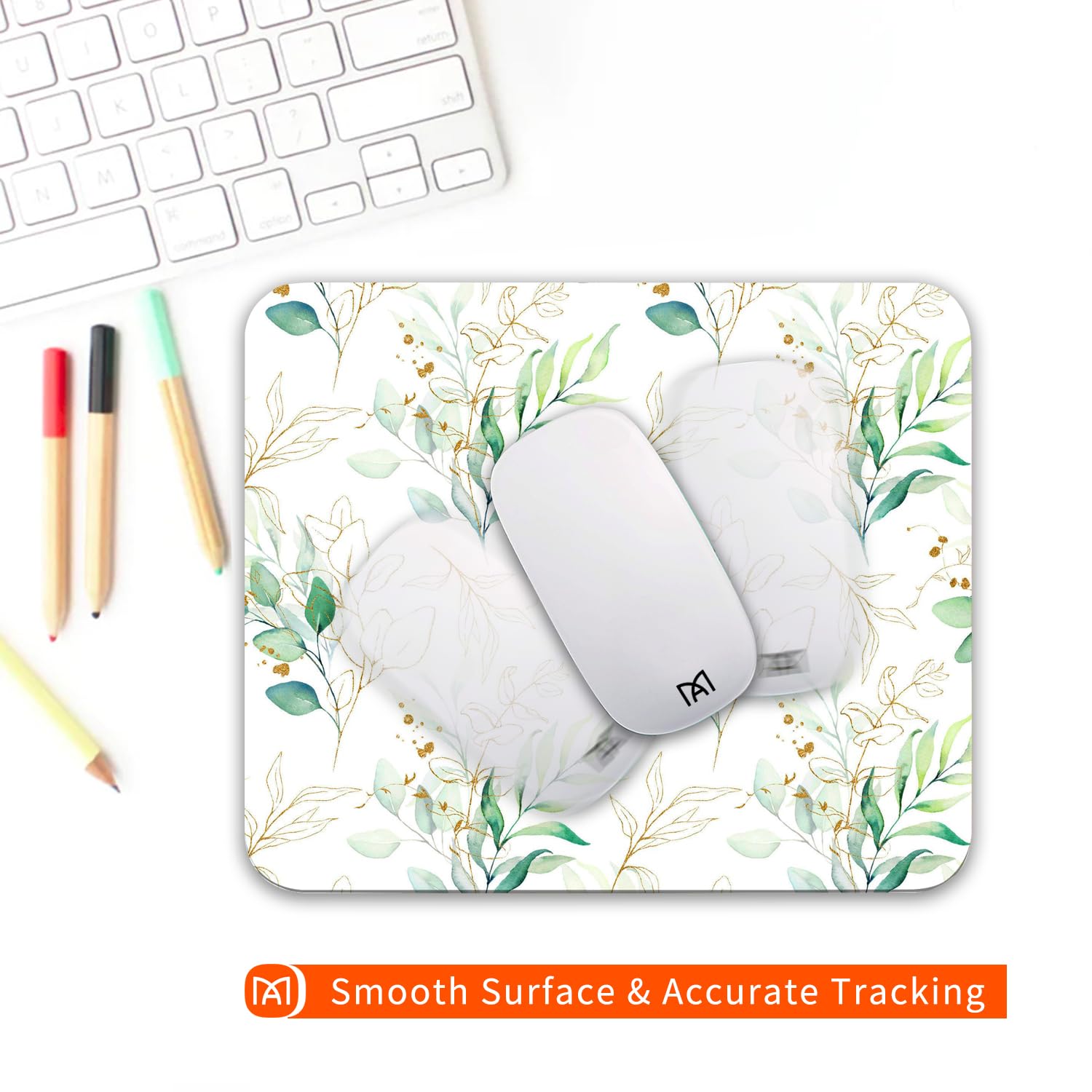 Premium Textured Square Mouse Pad with Pretty Leaves Design - Personalized Custom Mouse Mat, Washable Lycra Cloth & Non-Slip Rubber Base for Wireless Mouse - Perfect for Office, Gaming, and Home Computer Use
