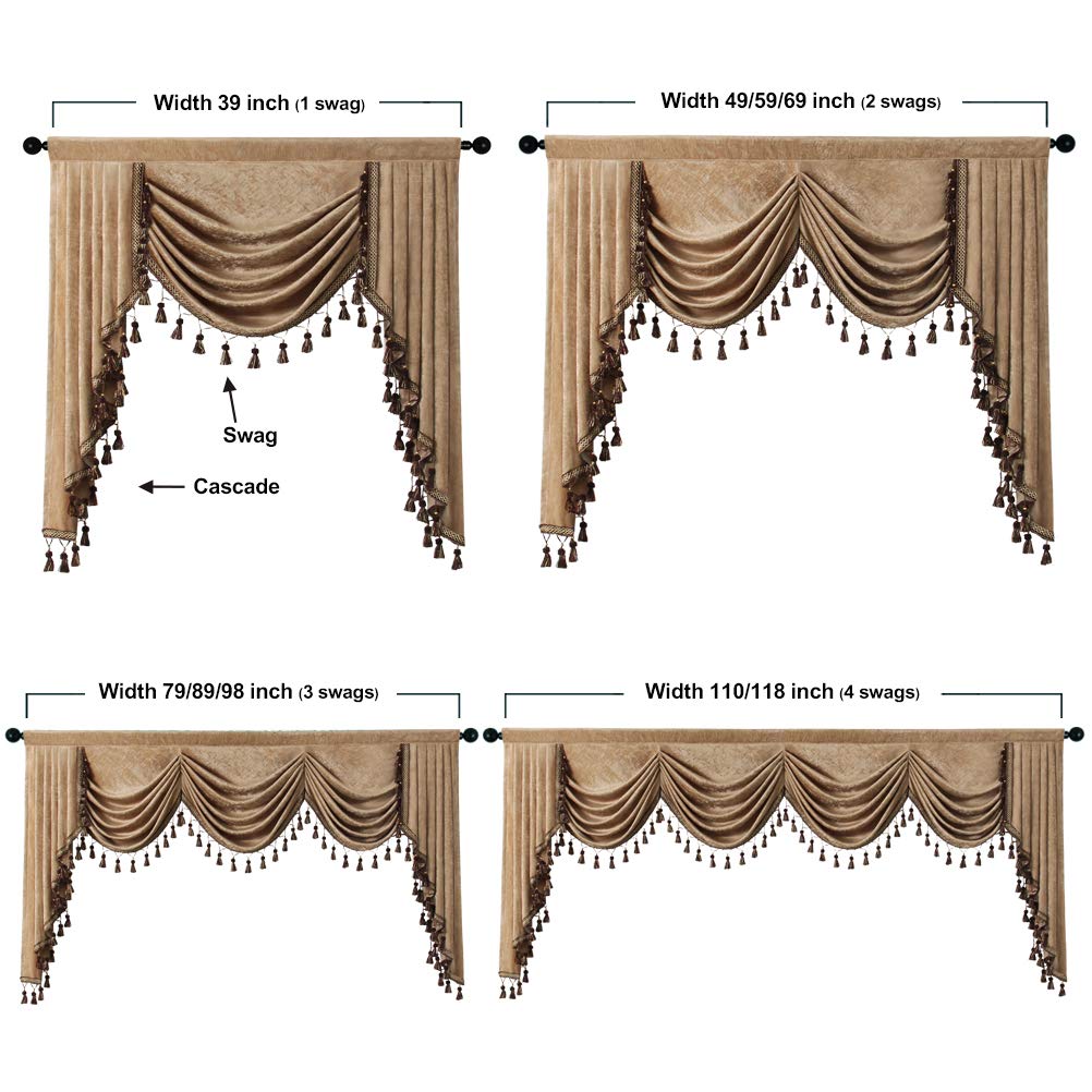 ELKCA Thick Chenille Window Curtains Valance - 89 Inch Rod Pocket Living Room & Bedroom Curtain - Soft Waterfall Design for Cozy Home Decor | Perfect for Living Spaces, Bedrooms & Dorm Rooms