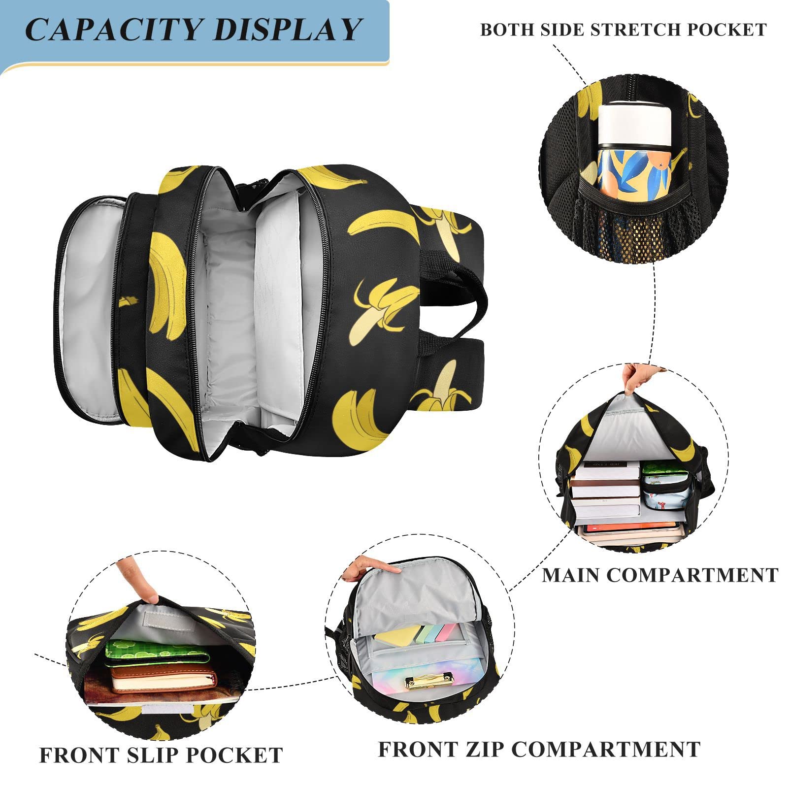Yellow Banana Backpack - Lightweight Laptop Backpack for School, Travel & College Students with Reflective Stripes | Perfect for Commuting, Hiking & Everyday Use