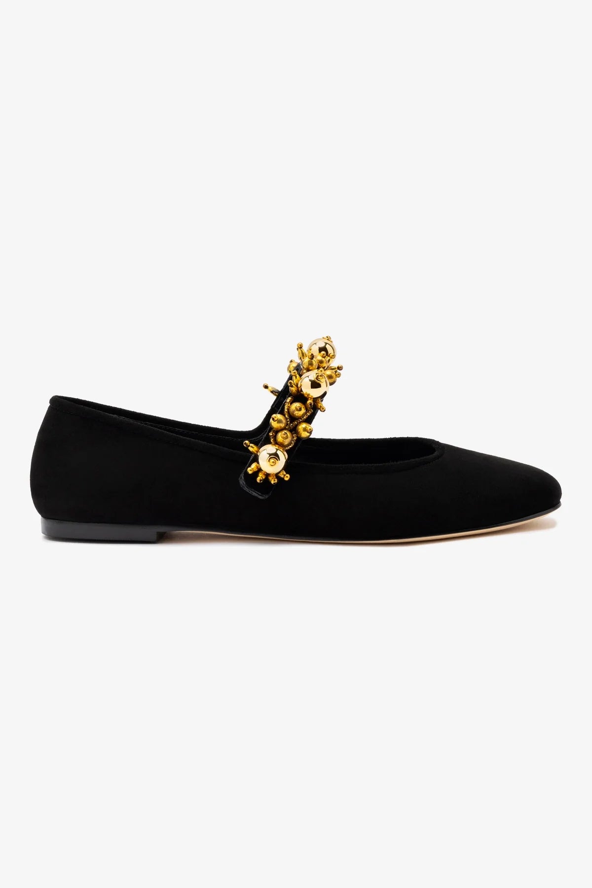 Larroudé x Libertine Verona Black Suede Heels with Golden Balls - Elegant Women's Shoes for Parties, Weddings & Special Occasions