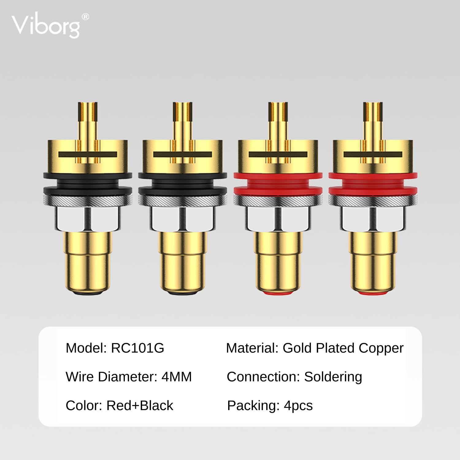 Viborg 4X RCA Plug Socket RC101G - Gold-Plated Pure Copper RCA Female Connector Panel Mount for Amplifier & Audio Equipment - Perfect for Home Theater Systems, Car Audio Installations, and Professional Studio Setups