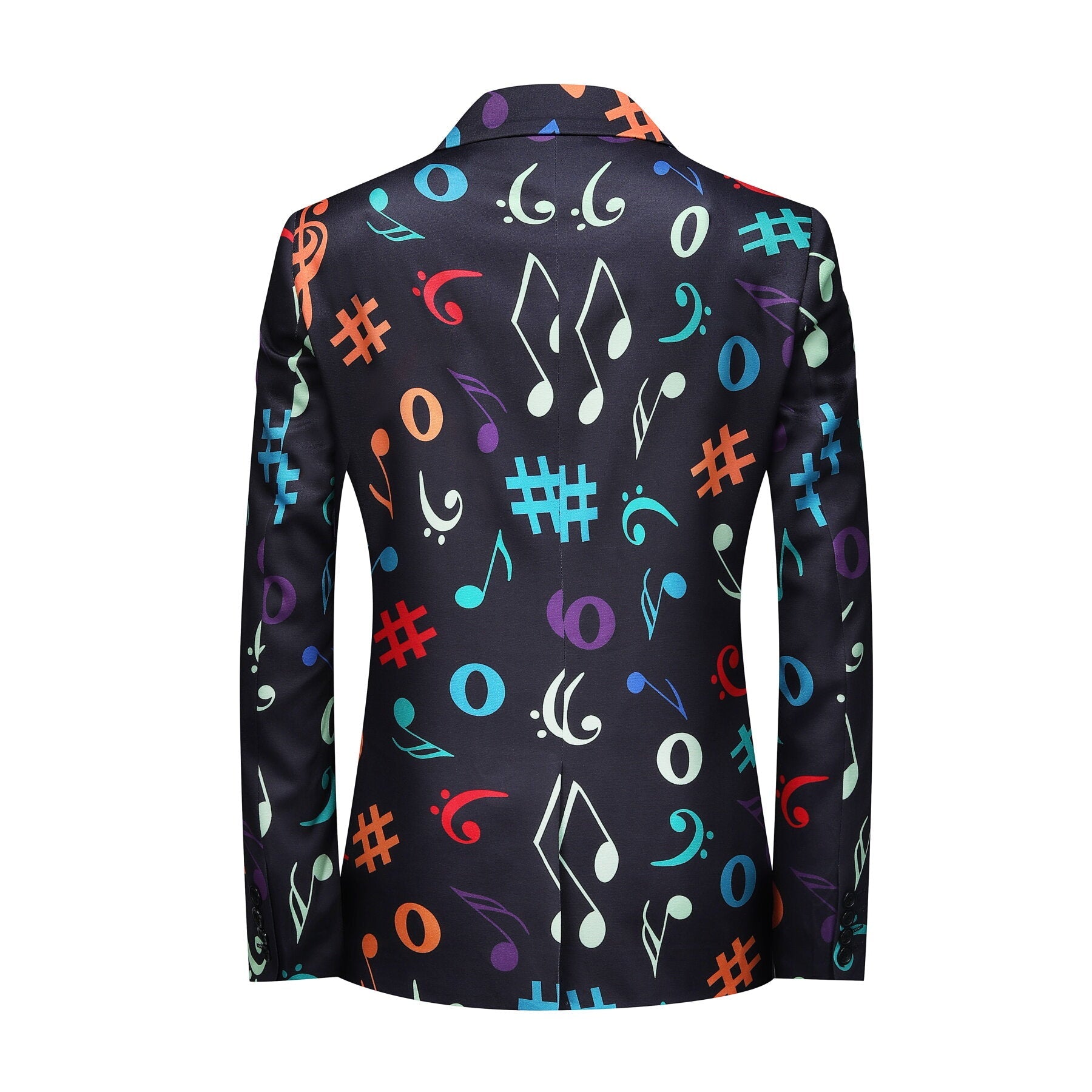 2 Piece Men's Black Music Notes Printed Suit Set - Formal & Casual Wedding, Prom, Party Outfit - Perfect for Concerts, Date Nights & Special Occasions