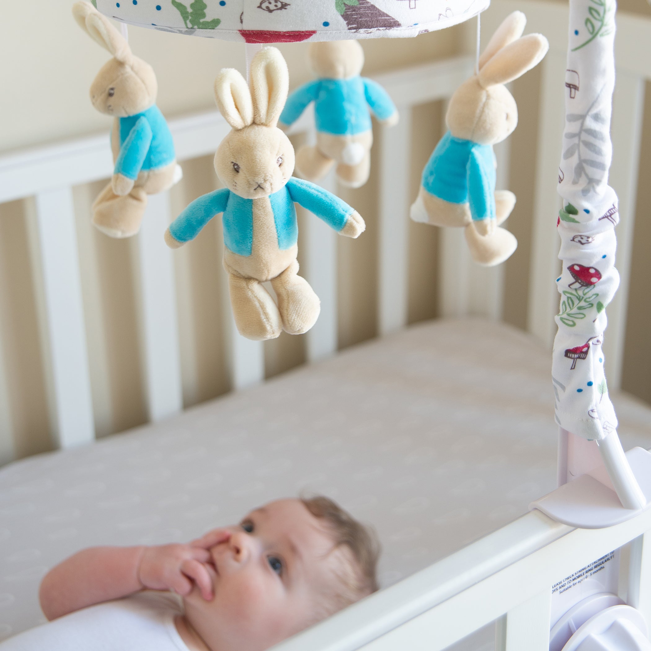 Peter Rabbit 'New Adventure' Musical Mobile - Blue Baby Crib Toy for Nursery Decor & Soothing Newborns to Sleep