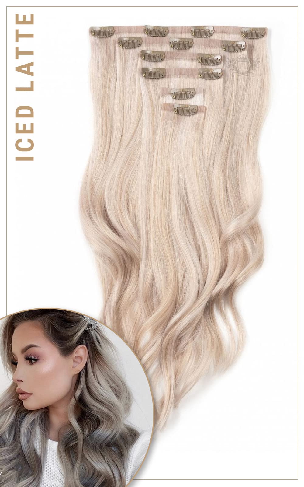 16 Inch Seamless Clip-In Human Hair Extensions (150g) - Natural Iced Latte Color for Volume & Length | Perfect for Parties, Weddings & Everyday Styling