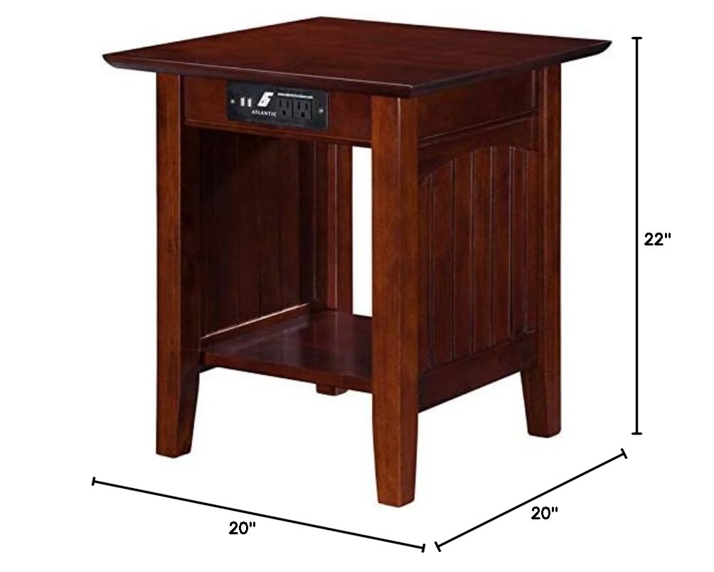 Modern Walnut Wood End Table with USB Charging Ports - Stylish Nightstand for Bedroom, Living Room & Office - Pemberly Row Contemporary Side Table