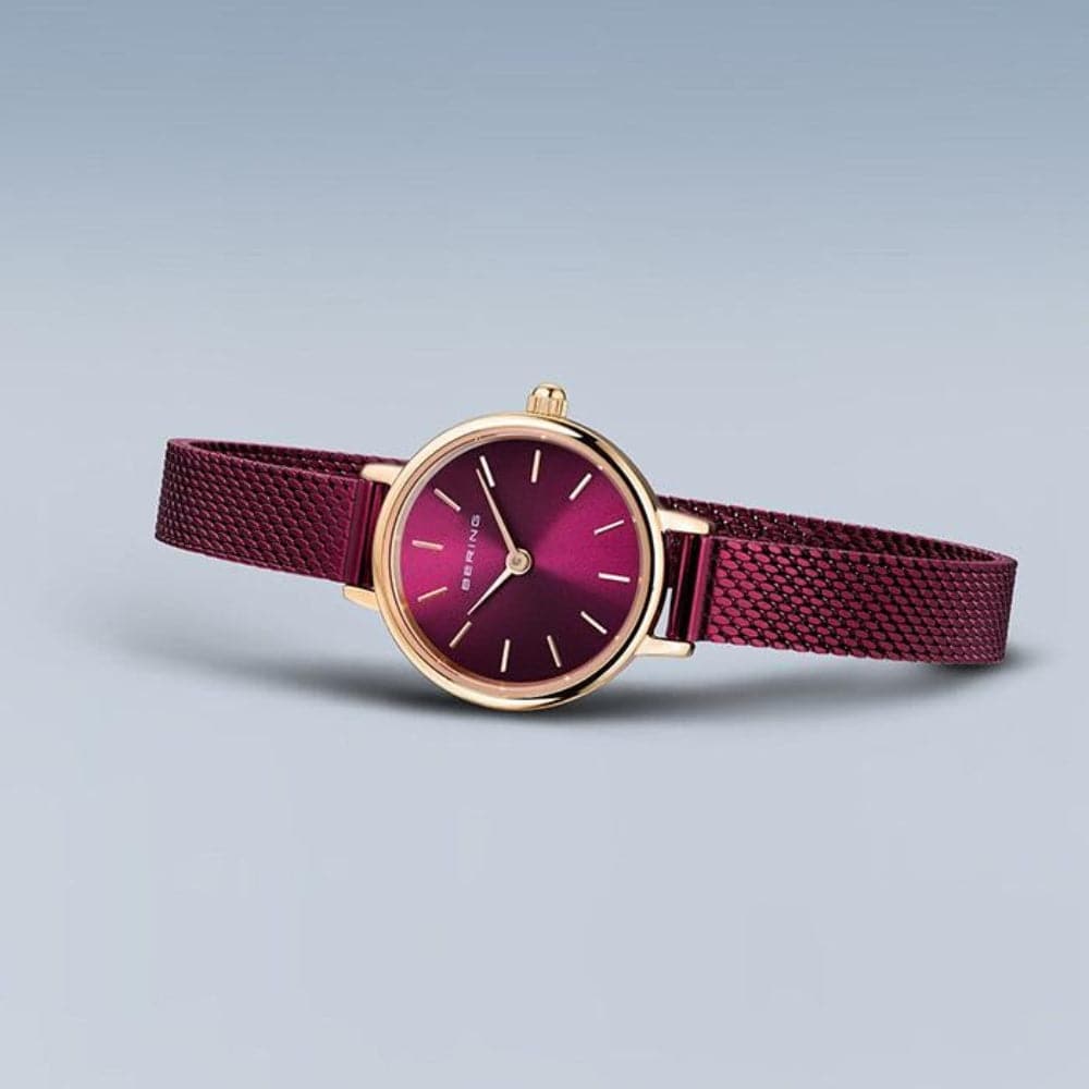 BERING Women's Classic Rose Gold Purple Mesh Watch 11022-969 - Elegant Timepiece for Office, Party & Everyday Wear