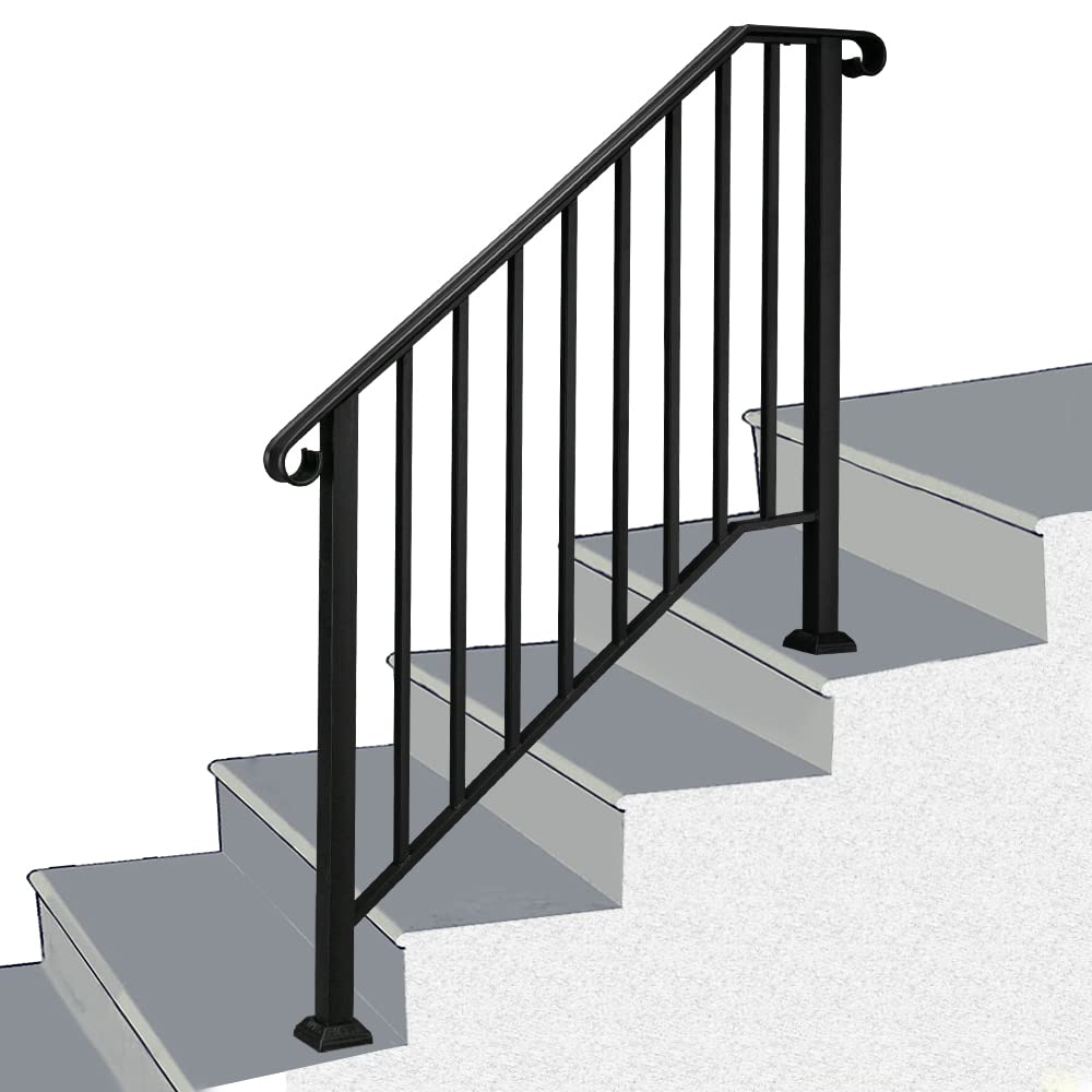 Artisasset Matte Black Outdoor 3-Level Iron Handrail - Durable Stair Railing for Porch, Deck & Garden Steps | Weather-Resistant Safety Rail