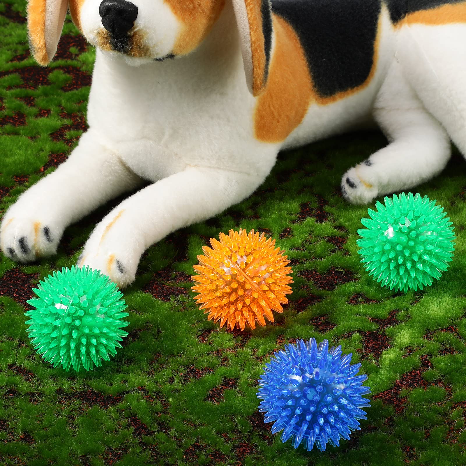 24 Pack Squeaky Dog Toys - 2.56 Inch Spiky Chew Balls for Small & Medium Dogs - TPR Puppy Fetch Toys for Aggressive Chewers - Clean Teeth & Training - Blue, Green & Orange - Perfect for Indoor Play, Outdoor Fetch & Dental Health