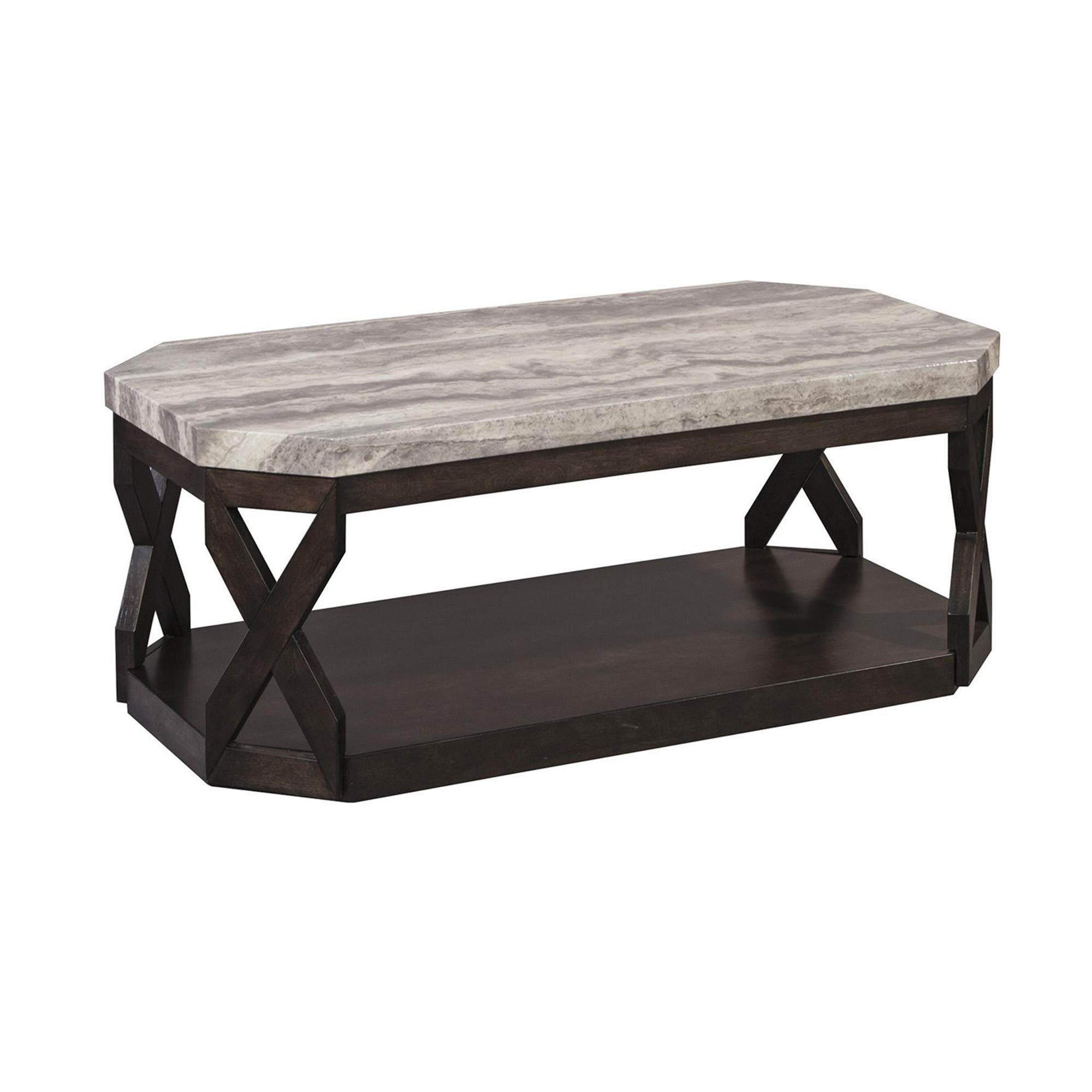 Benjara Faux Marble Coffee Table Set with 1 Coffee Table and 2 End Tables - Brown and Gray Modern Living Room Furniture for Home Decor