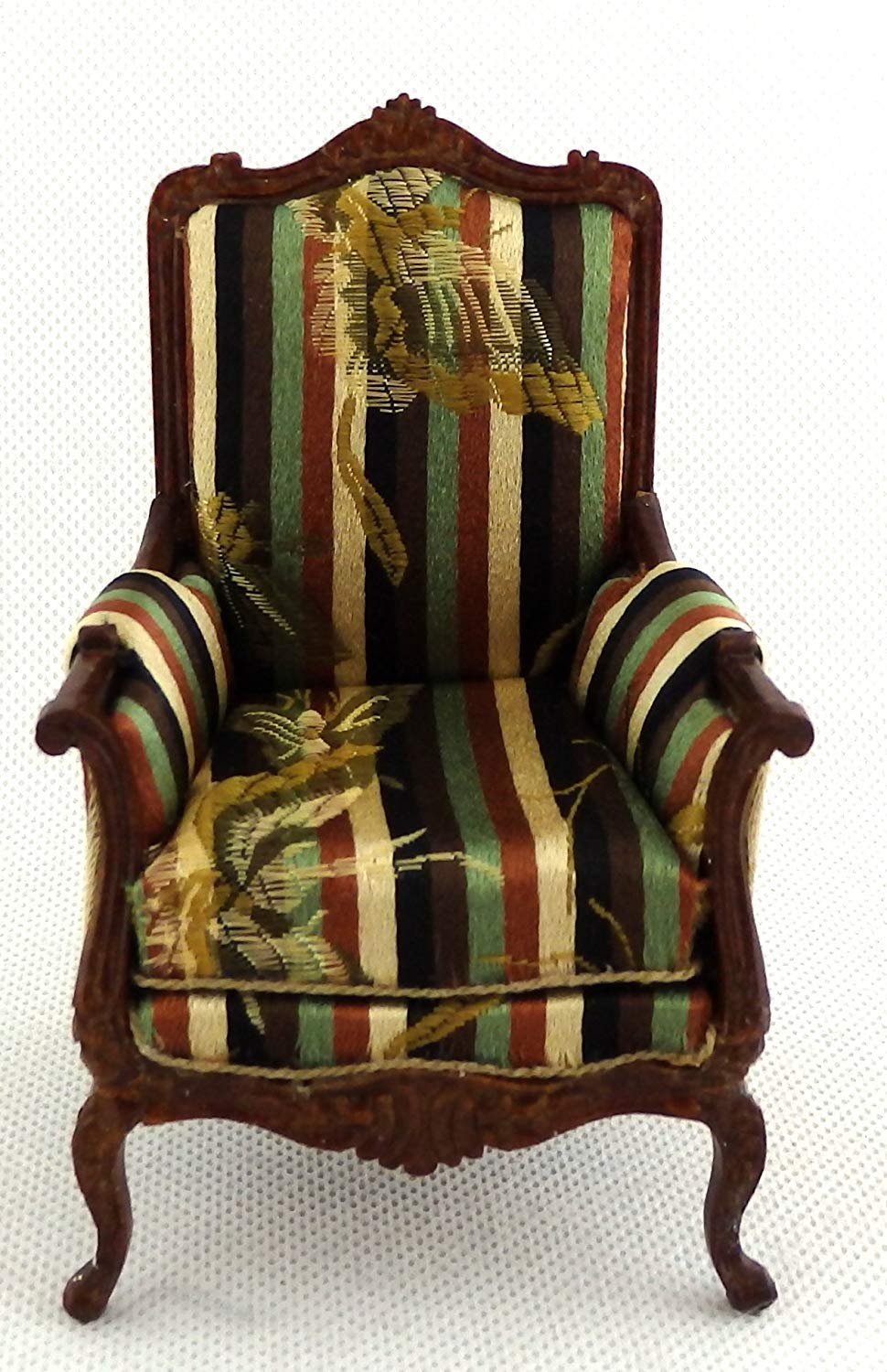 Melody Jane Victorian Dollhouse Miniature Walnut Armchair - High-Quality 1:12 Scale Living Room Furniture for Dollhouse Decor & Collectors