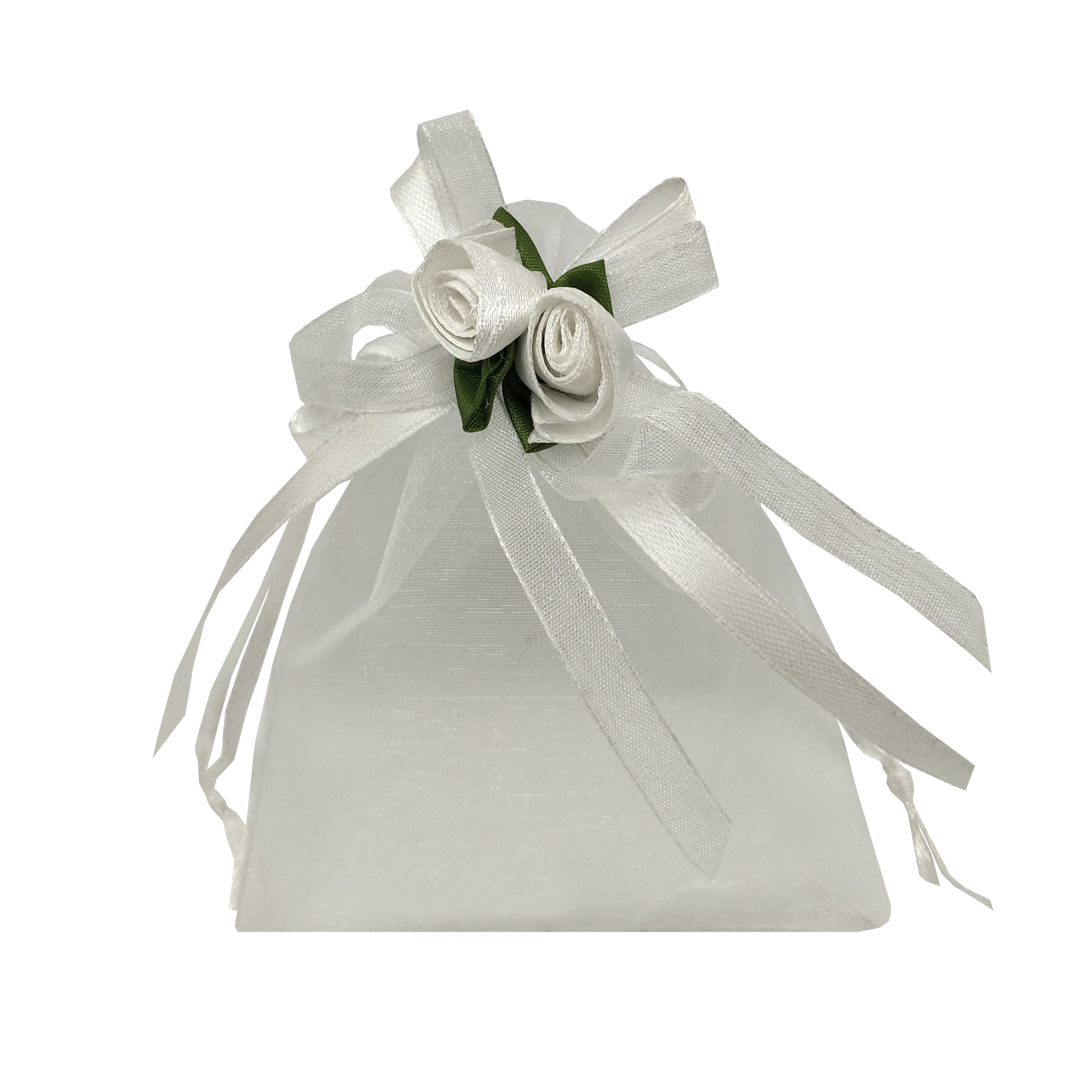 50pcs White Sheer Organza Favor Bags 3.8x4.8 Inches - Wedding Gift Bags, Party Favors, Jewelry Pouches & Sample Display Drawstring Bags - Perfect for Bridal Showers, Baby Showers & Special Events