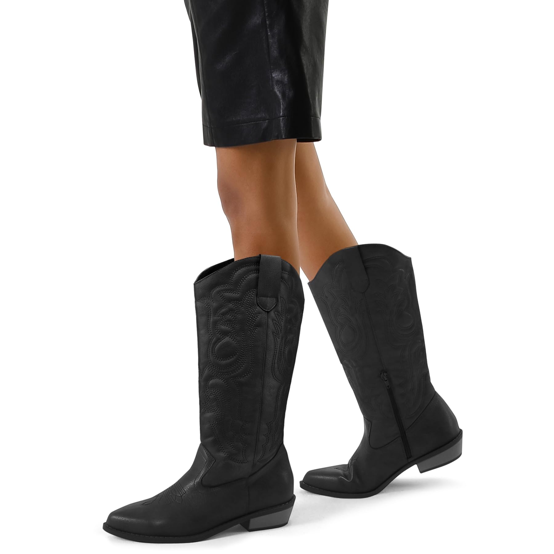 Mysoft Women's Cowboy Boots - Mid Calf Western Boots with Embroidered Design, Pointed Toe & Chunky Heel for Cowgirl Style | Perfect for Country Rides, Concerts and Western Fashion Outfits