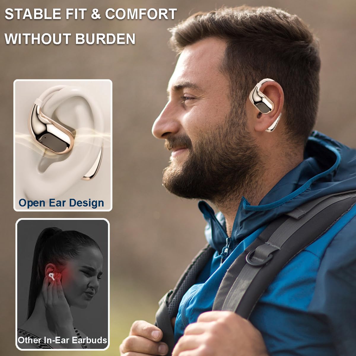 Open Ear Bluetooth 5.4 Wireless Earbuds with LED Display & 60H Playtime - Sweatproof Sports Headphones with Built-in Mic & Charging Case for Running, Workout, Gym, Cycling & Outdoor Activities