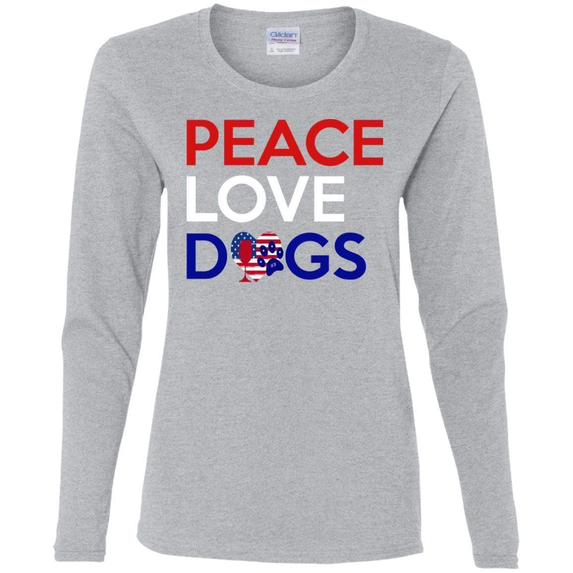 Peace Love Dogs Women's Cotton Long Sleeve T-Shirt | Soft Casual Comfort Tee for Dog Lovers | Perfect for Daily Wear, Dog Walks & Pet-Friendly Outings