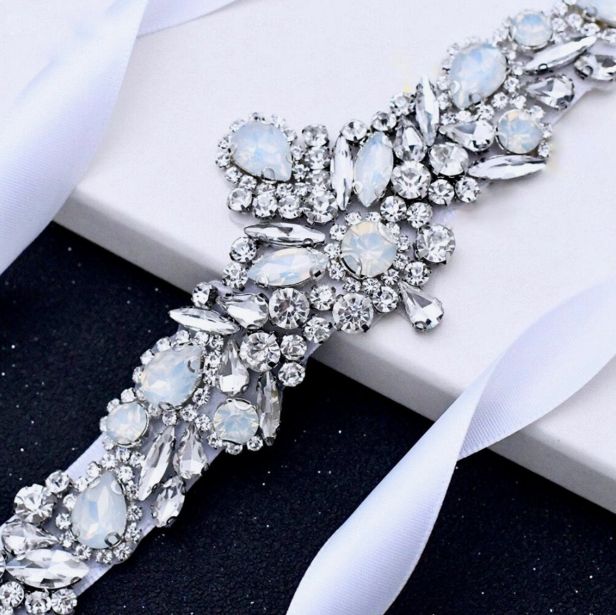 Swarovski Opal Bridal Belt - Elegant Wedding Sash for Brides, Bridesmaids & Prom - Perfect for Weddings, Formal Events & Special Occasions