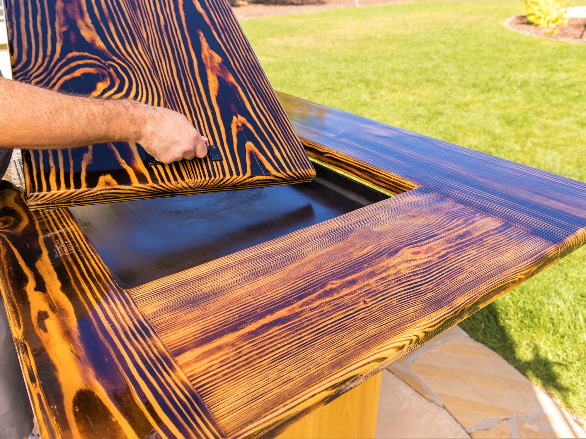 Premium Backyard Hibachi Grill - Pecky Cypress Wood - Perfect for Outdoor Cooking, BBQ, and Patio Dining | BY BHPOGPC