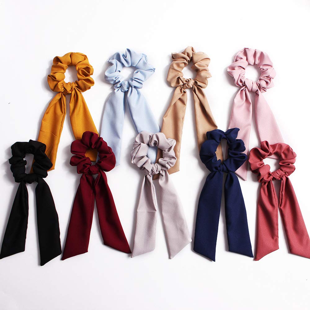 9PCS Hair Scrunchies with Bowknot - 2 in 1 Elastic Hair Bands & Hair Ties for Women & Girls - Soft Stretchy Hair Ropes for Ponytails, Workouts, School & Daily Use