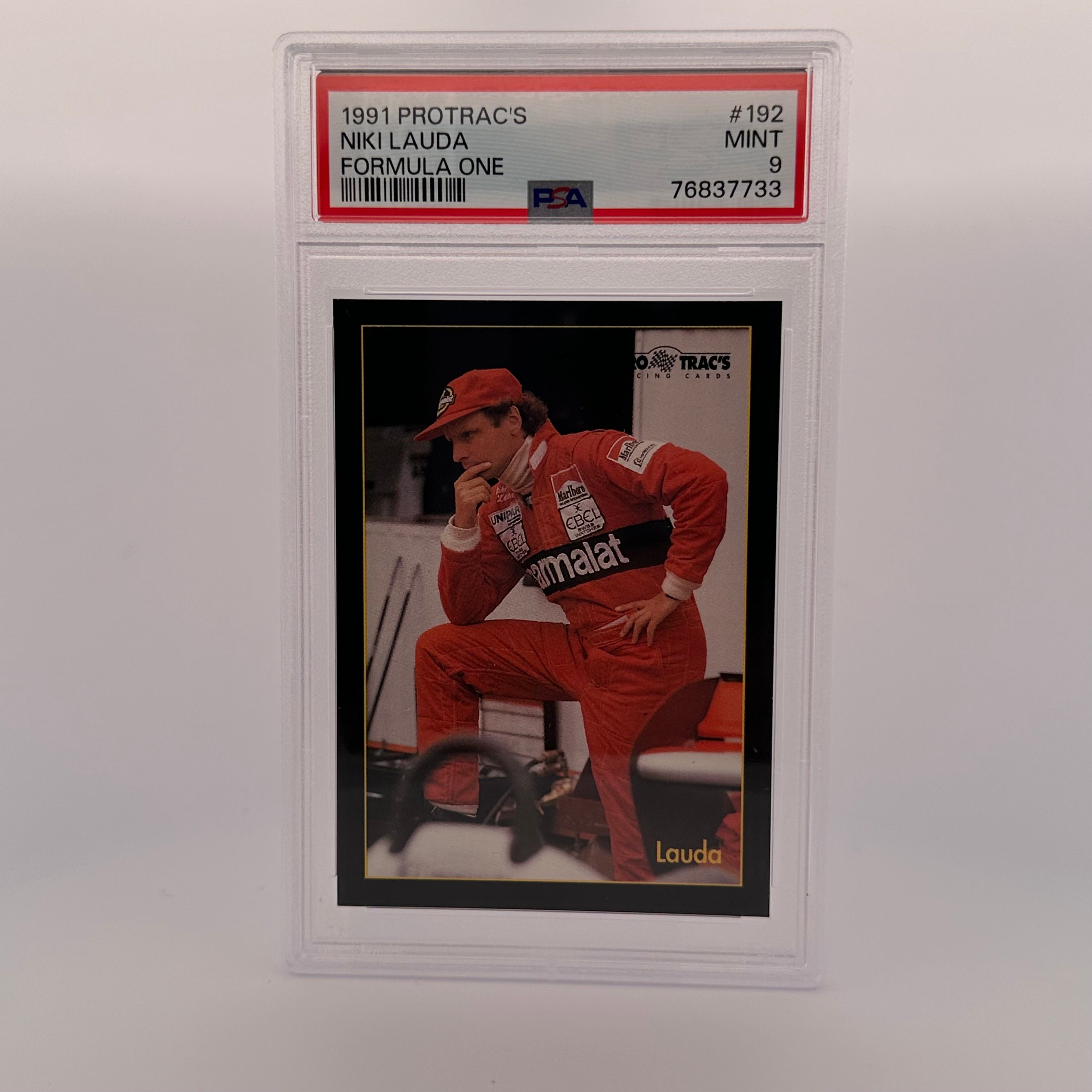 PSA 9 Graded NIKI LAUDA #192 1991 PROTRAC'S FORMULA ONE Trading Card - Rare Collectible for F1 Fans & Sports Memorabilia Enthusiasts - Perfect for Display, Investment, and Racing Memorabilia Collections