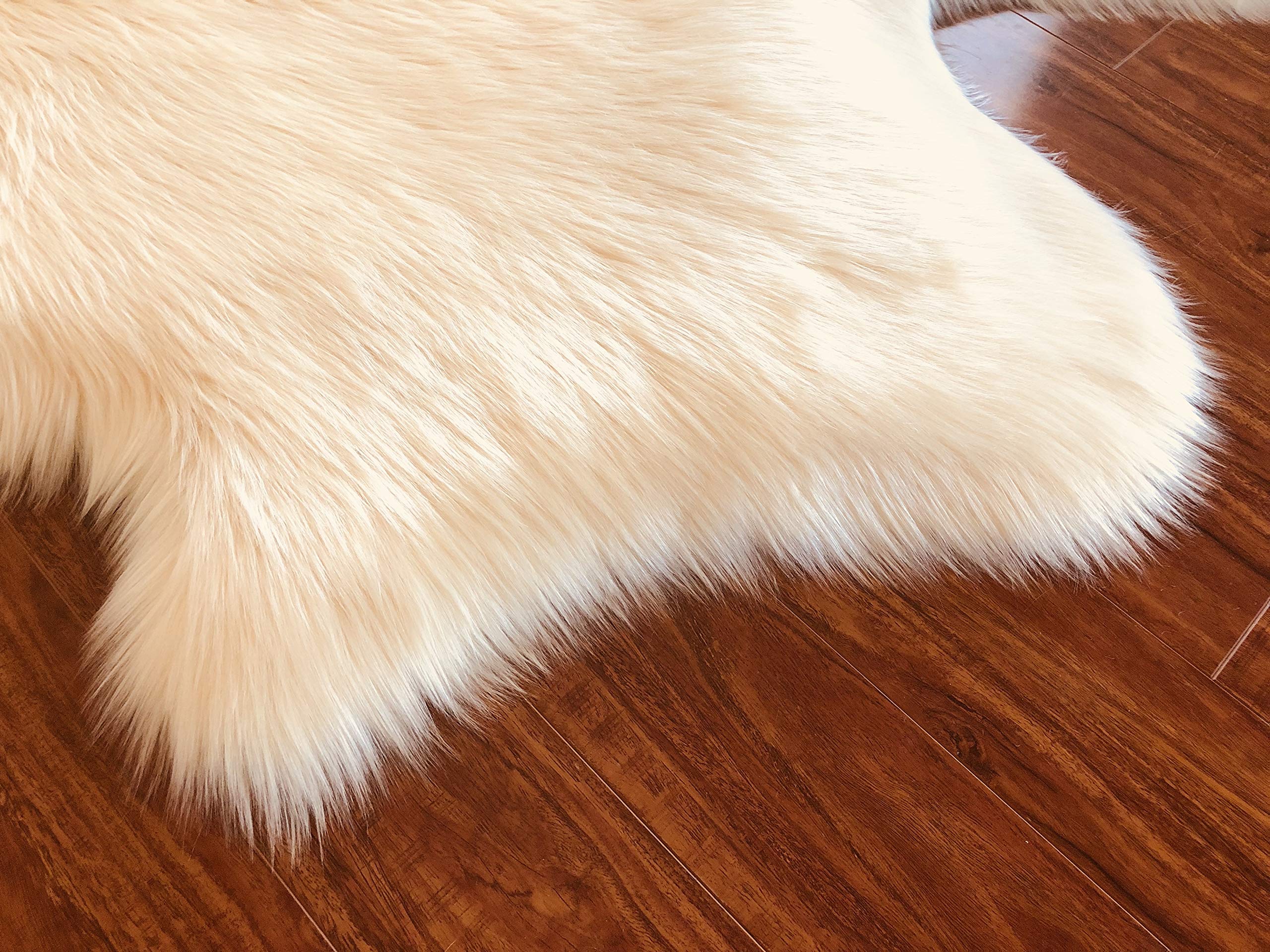 LAMBZY Genuine Sheepskin Silky Area Rug - Soft & Durable with Thick Non-Slip Bottom - Easy to Wash & Stain Resistant - 2' x 6' Champagne - Perfect for Kids Room, Nursery, Living Room & Bedroom Decor - Adds Warmth & Style to Your Home