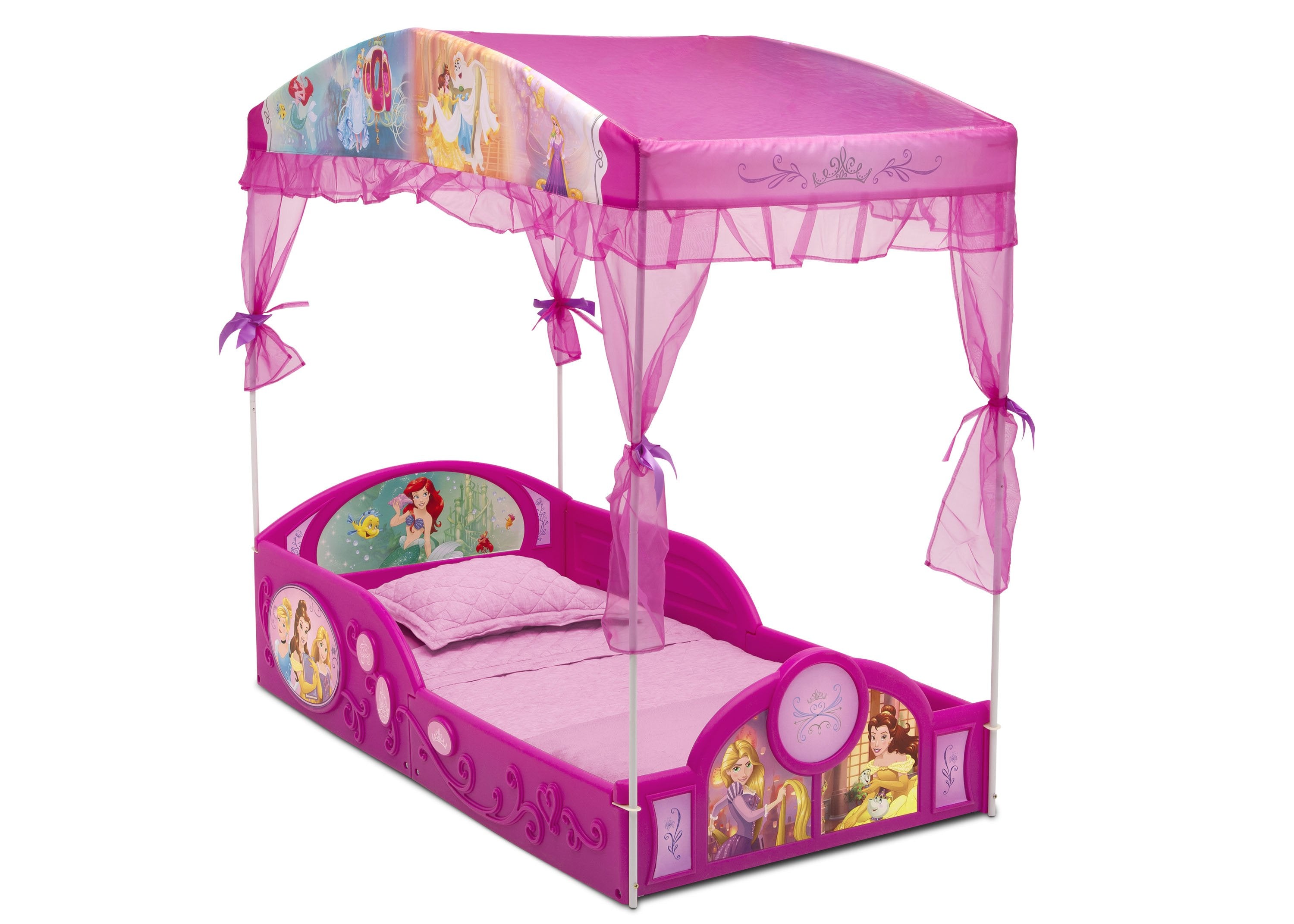 Disney Princess Plastic Toddler Bed with Canopy - Pink Kids Sleeping Bed for Girls Room Decor | Delta Children Sleep and Play Bed for Nursery, Bedroom & Playroom