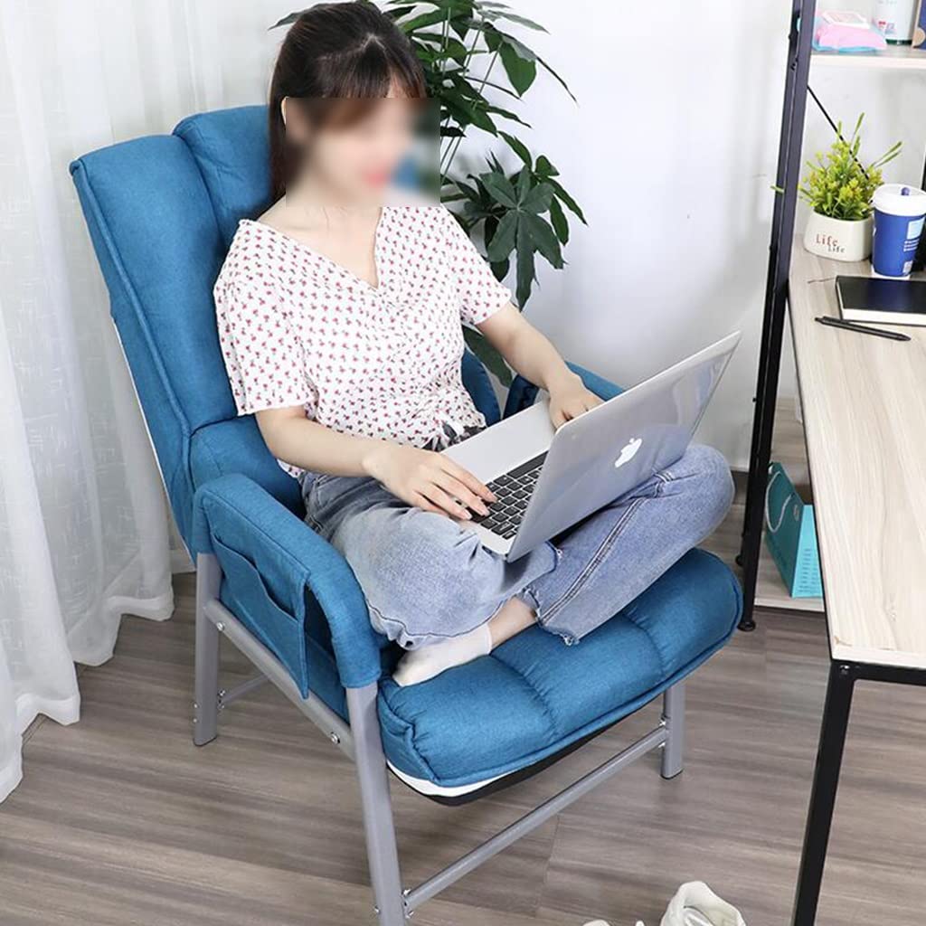 Ergonomic Office Chair with Adjustable Height - Lazy Lounge Chair with Steel Frame & Storage Pockets - Upholstered Comfort Sofa for Living Room, Bedroom, Home Office - Perfect for Work, Relaxation & Small Space Living (Blue)