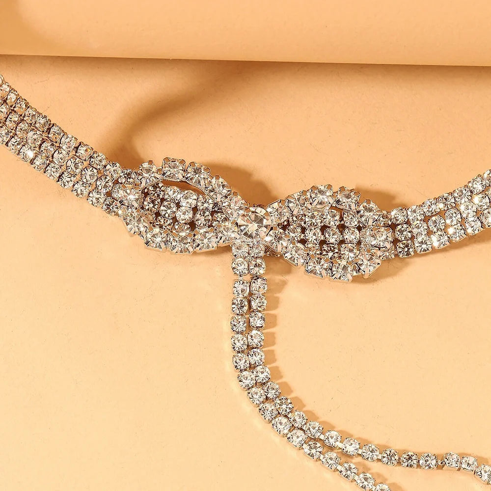 Sparkly Rhinestone Ribbon Choker Necklace for Women | Elegant Y Necklace with Crystals | Perfect for Parties, Weddings & Evening Events | HN537