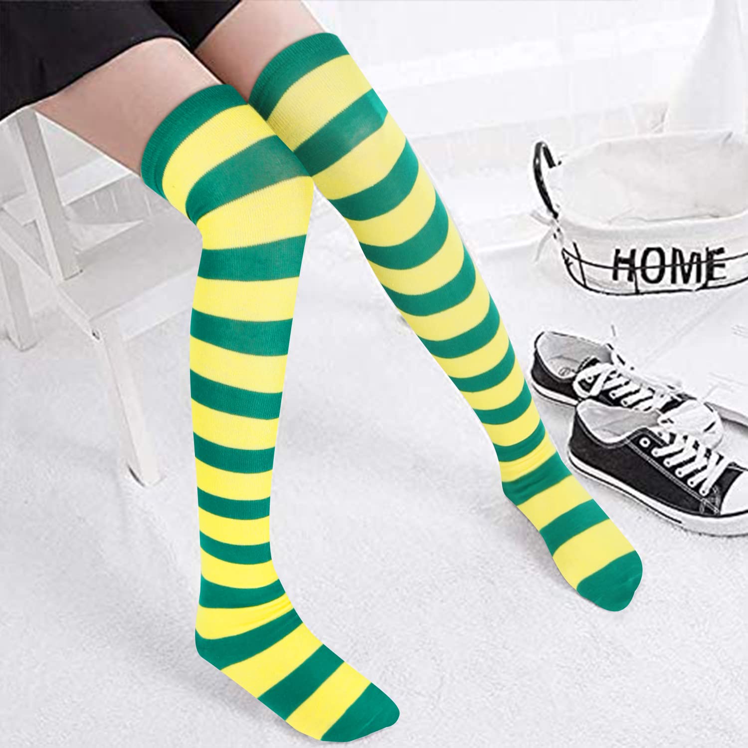 Benefeet Women's Thigh High Socks - Funny Pink Striped Knee High Socks for Teen Girls & Women | Cute Colorful Long Tube Socks for Cosplay, Costume Parties & Winter Fashion