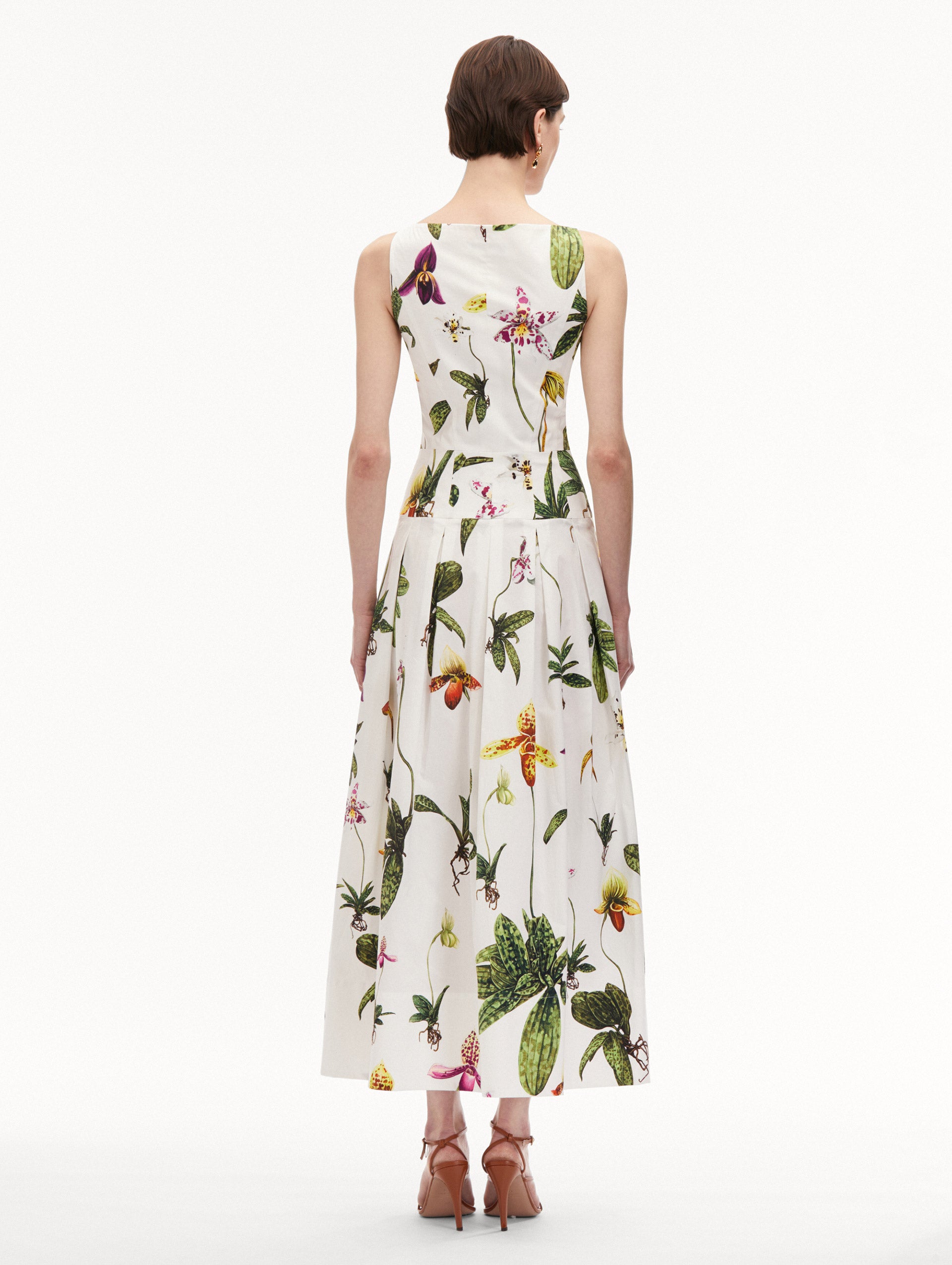Orchid Zip Front Cotton Poplin Dress - Women's Floral Summer Casual Dress for Brunch, Wedding Guest & Vacation | Lightweight Breathable A-Line Style