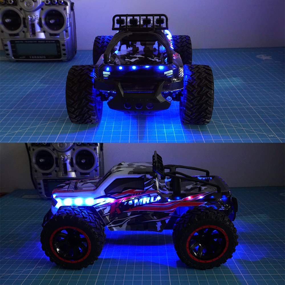 Blue LED Light Strips & Controller Switch Kit for RC Cars, Trucks, Airplanes - Compatible with Traxxas Slash, Rustler, TRX4, Axial, Tamiya, HSP - Perfect for Night Racing & Off-Road Crawling