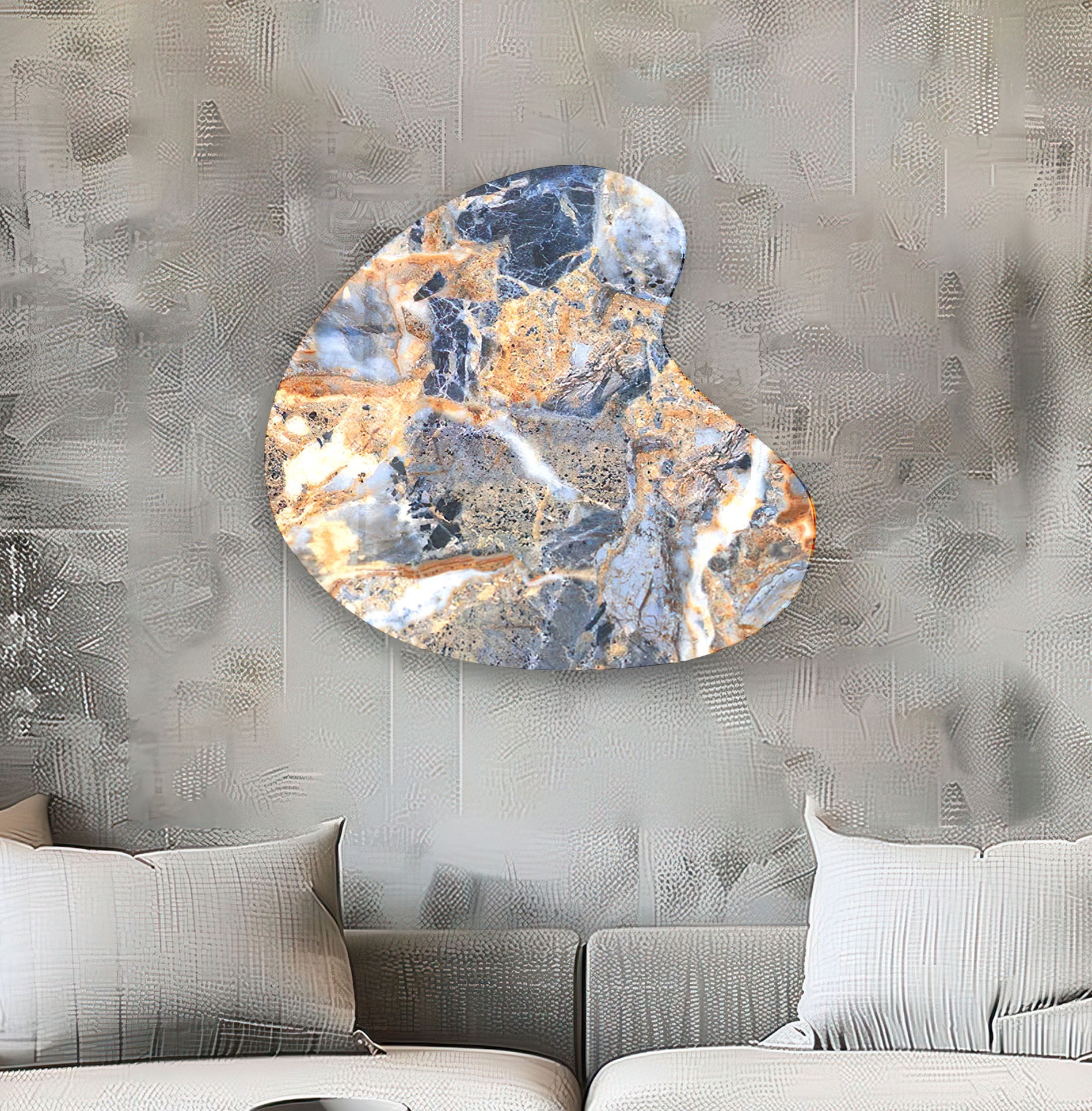 Blue Marble Style Irregular Glass Wall Art - Modern Abstract Home Decor for Living Room, Bedroom & Office