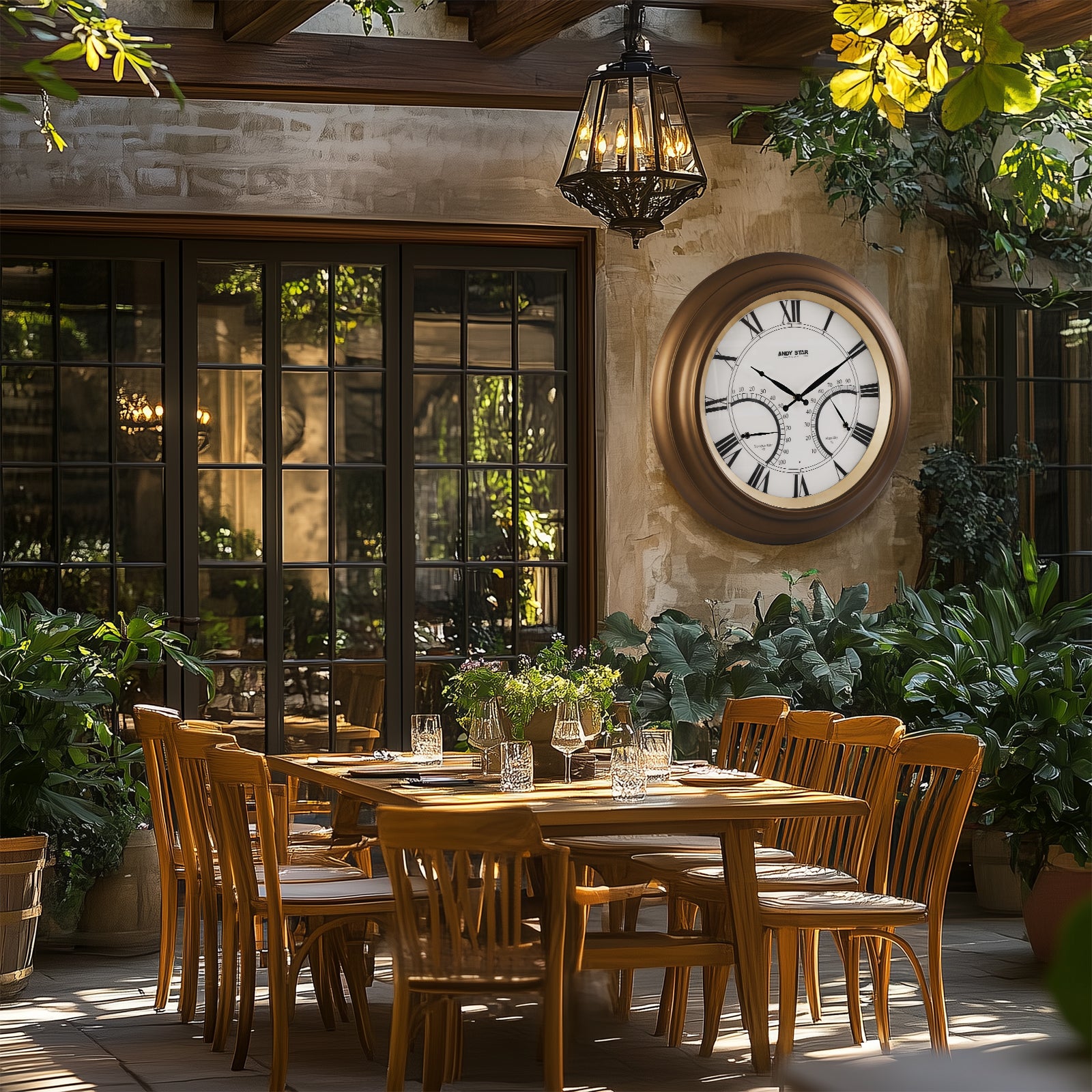 24 Inch Large Outdoor Wall Clock with Thermometer - Waterproof, Illuminated, Contemporary Design - Perfect for Patio, Garden, Backyard, and Deck Decor