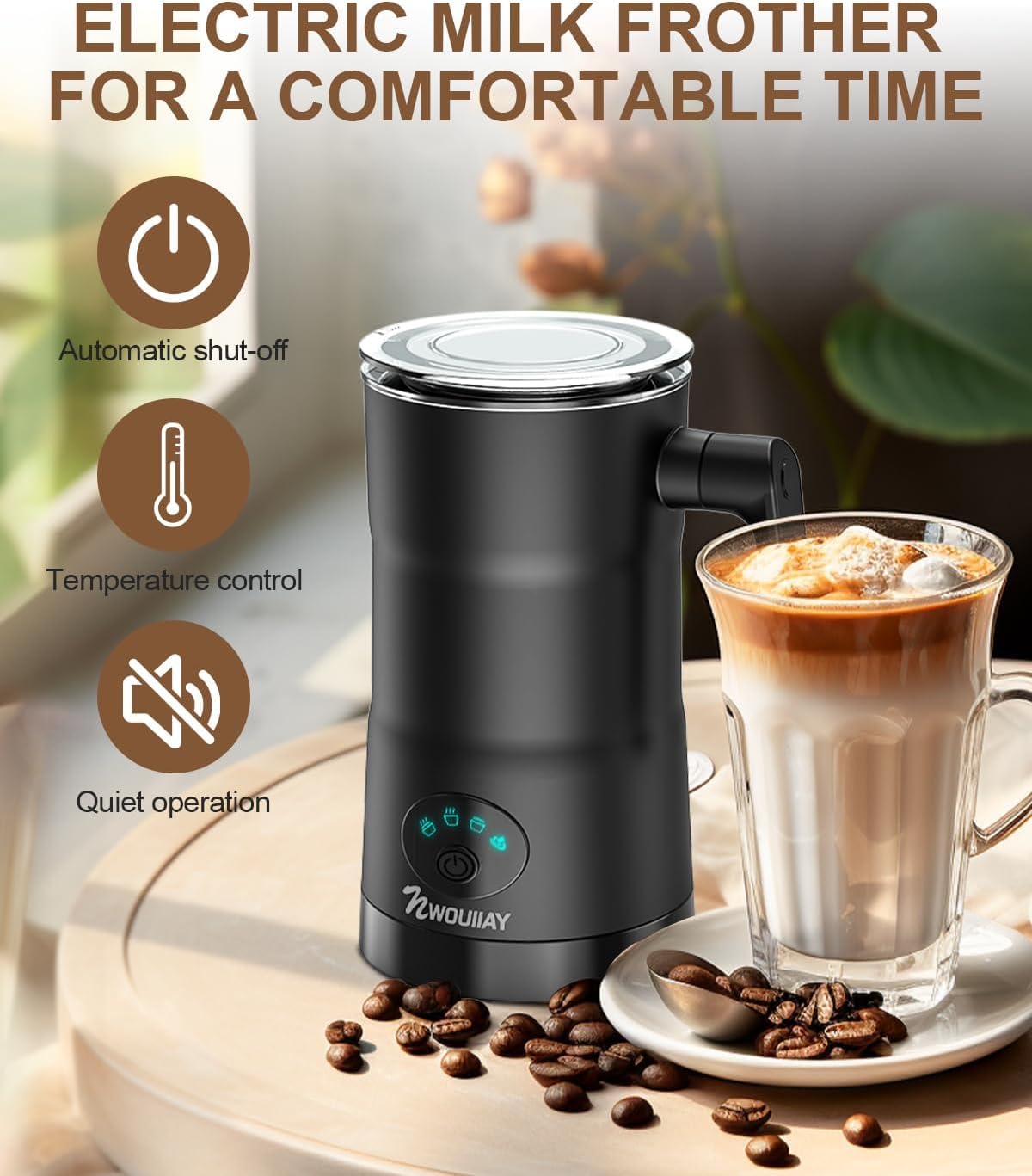4-in-1 Electric Milk Frother and Steamer with 350ml (11.8oz) Capacity - Hot & Cold Foam Maker with Intelligent Temperature Control for Perfect Latte, Coffee, Cappuccino & Hot Chocolate - Ideal for Home Baristas, Coffee Shops & Office Use
