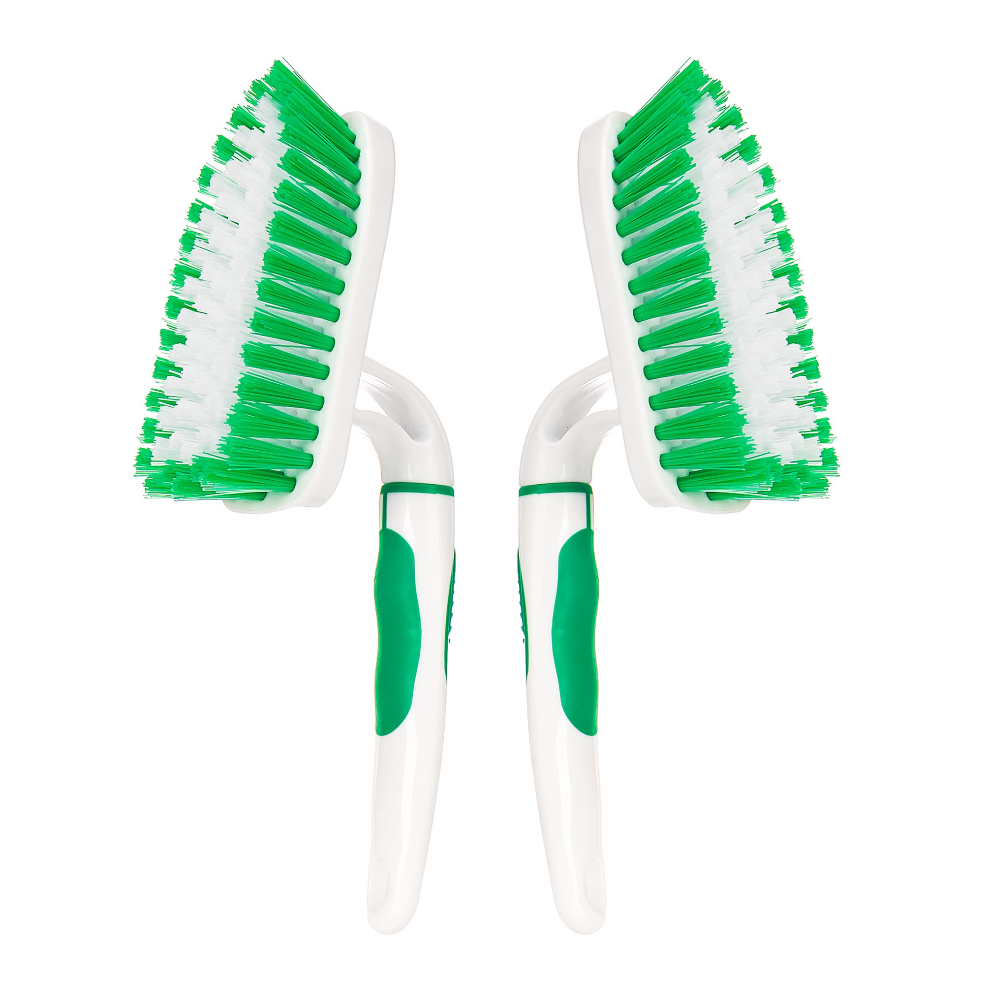2-Pack Long Handle Scrub Brush for Bathroom, Bathtub, Shower & Kitchen Cleaning - Medium Firm Bristles - Multi-Surface Scrubber for Tiles, Grout, Sinks & Carpets - White & Green Cleaning Brush Set (Perfect for Deep Cleaning Hard-to-Reach Areas)