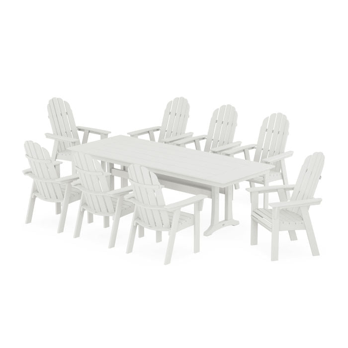 POLYWOOD Vineyard 9-Piece Curveback Adirondack Farmhouse Outdoor Dining Set with Trestle Legs - Perfect for Patio, Garden, and Backyard Gatherings