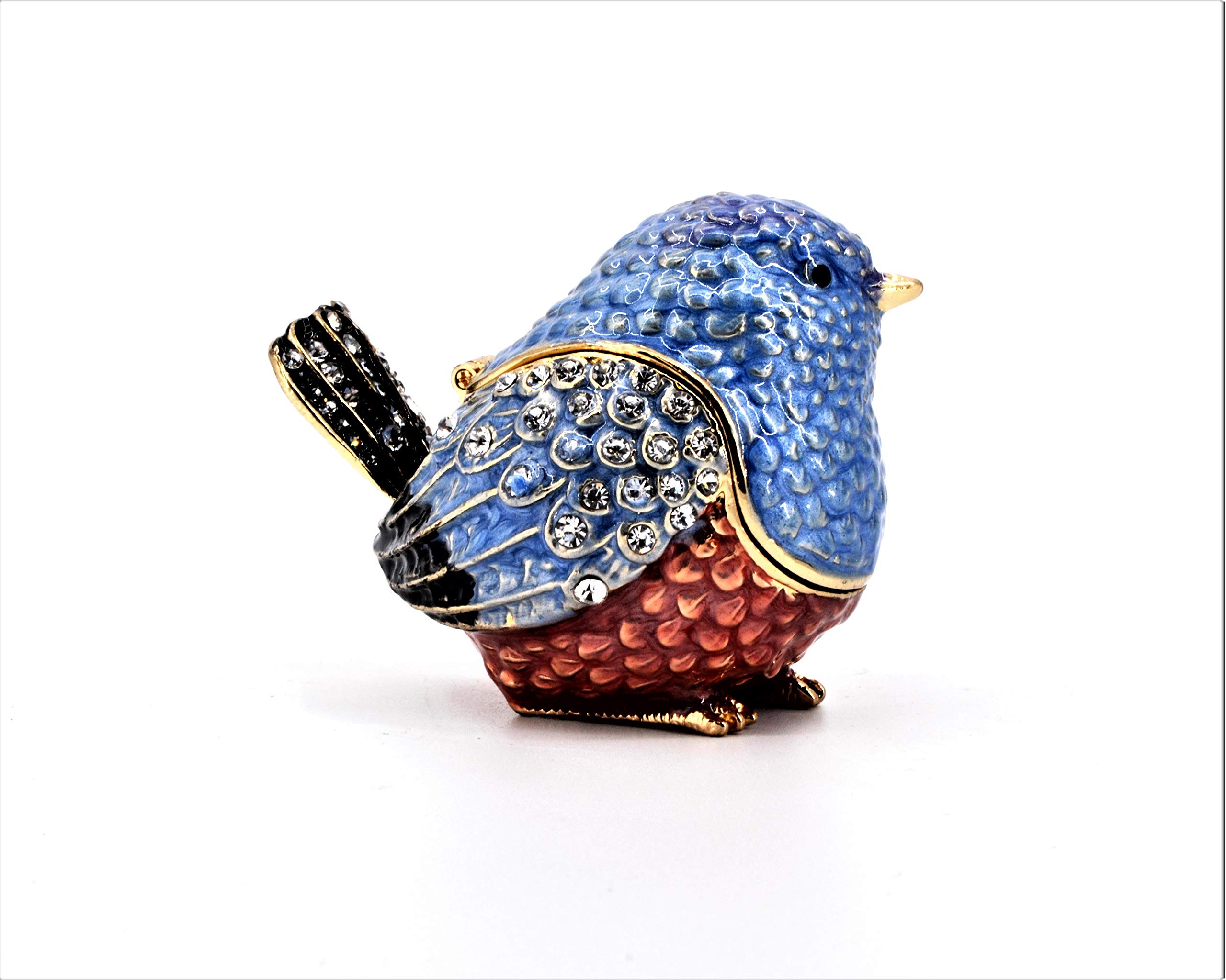 Blue Sparrow Trinket Box with Austrian Crystals - Jewelry Storage Gift